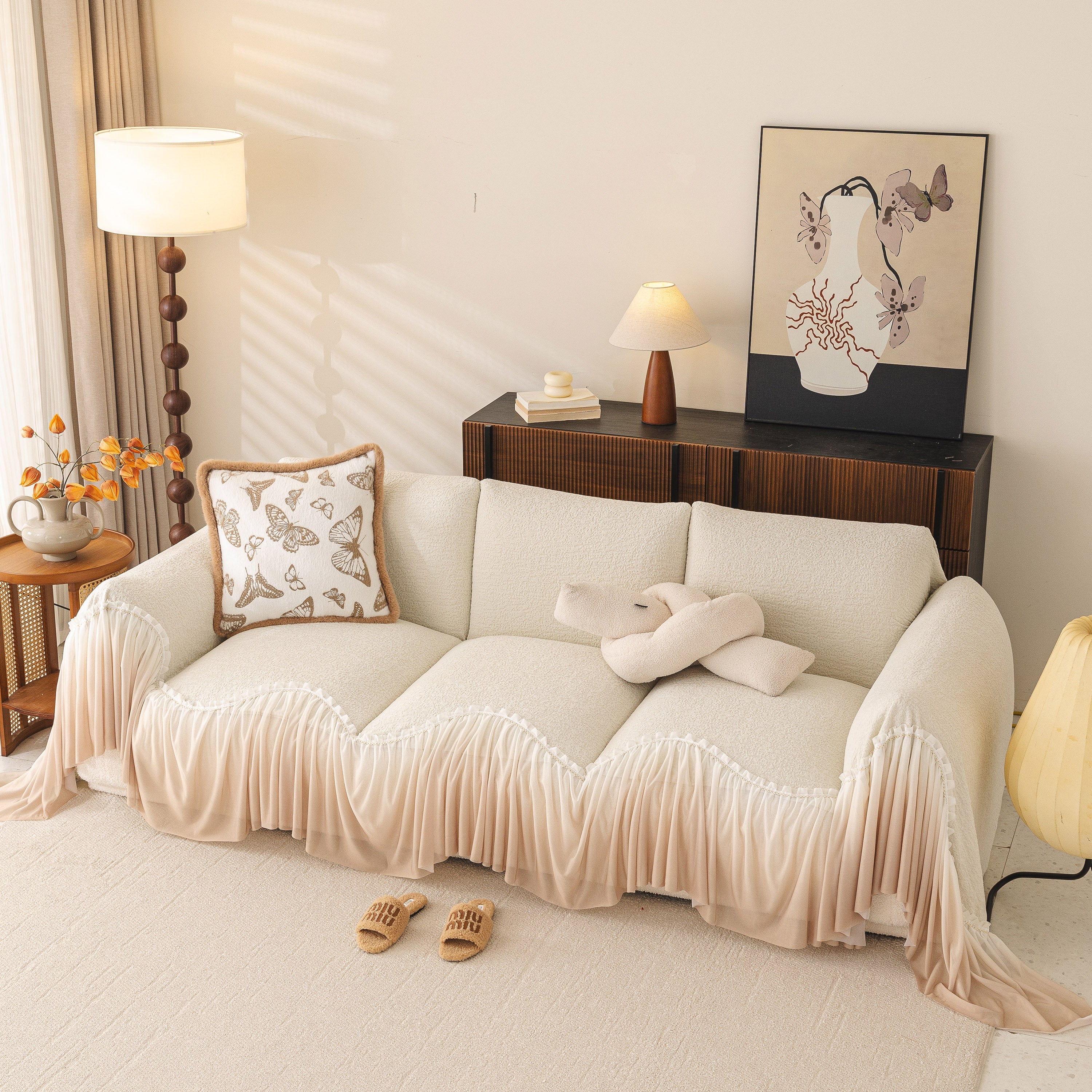 Luxury Sofa Throw Cover with Elegant Ruffled Skirt, Soft Decorative Couch Protector - Image 41