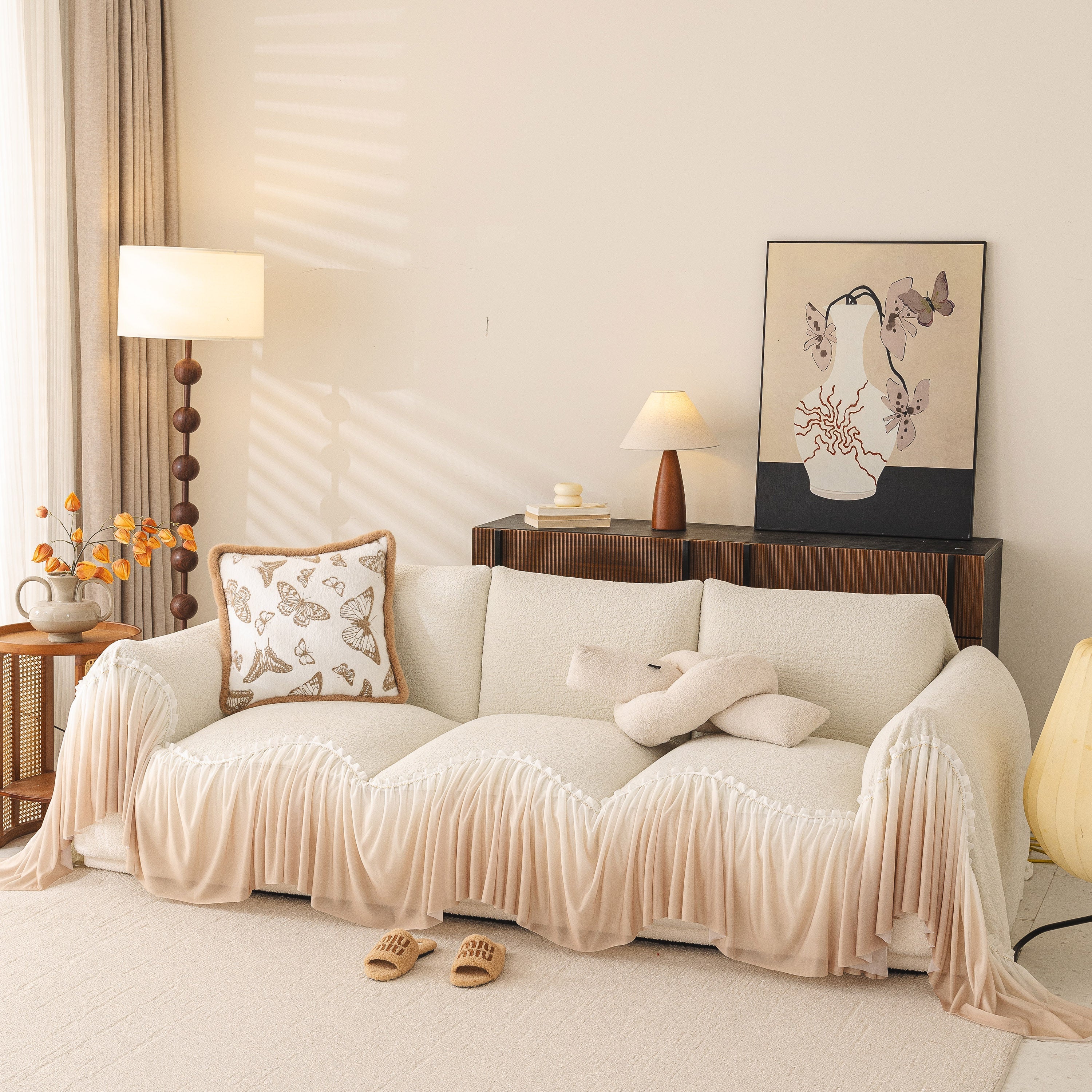 Luxury Sofa Throw Cover with Elegant Ruffled Skirt, Soft Decorative Couch Protector - Image 42
