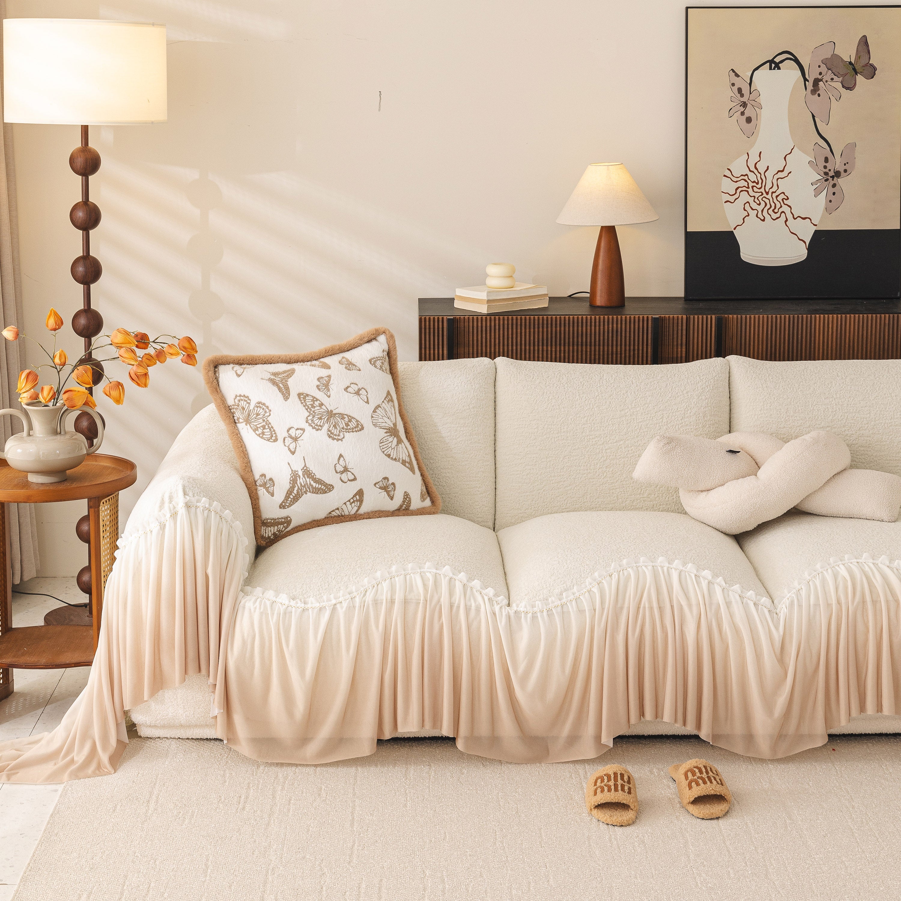 Luxury Sofa Throw Cover with Elegant Ruffled Skirt, Soft Decorative Couch Protector - Image 43