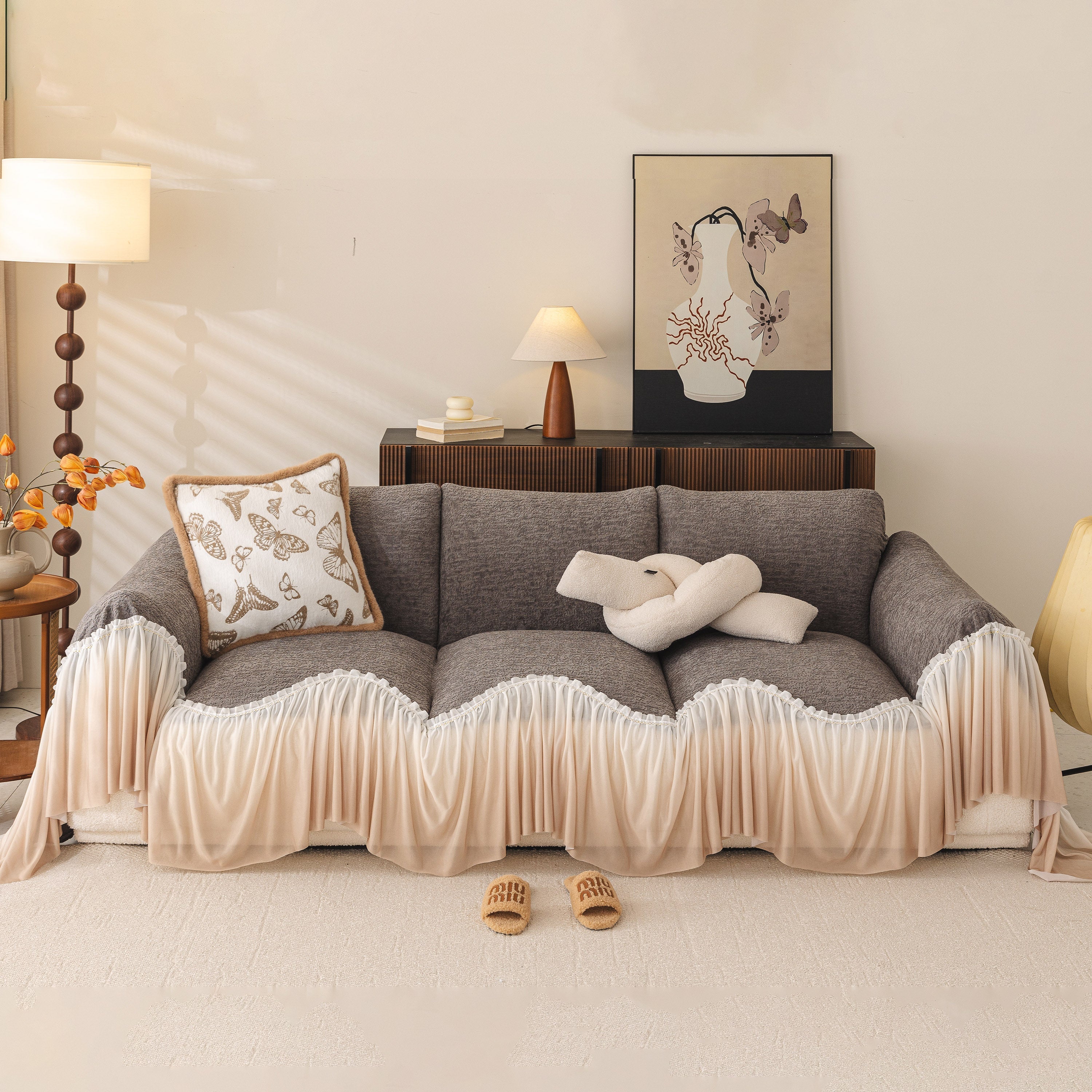 Luxury Sofa Throw Cover with Elegant Ruffled Skirt, Soft Decorative Couch Protector - Image 45