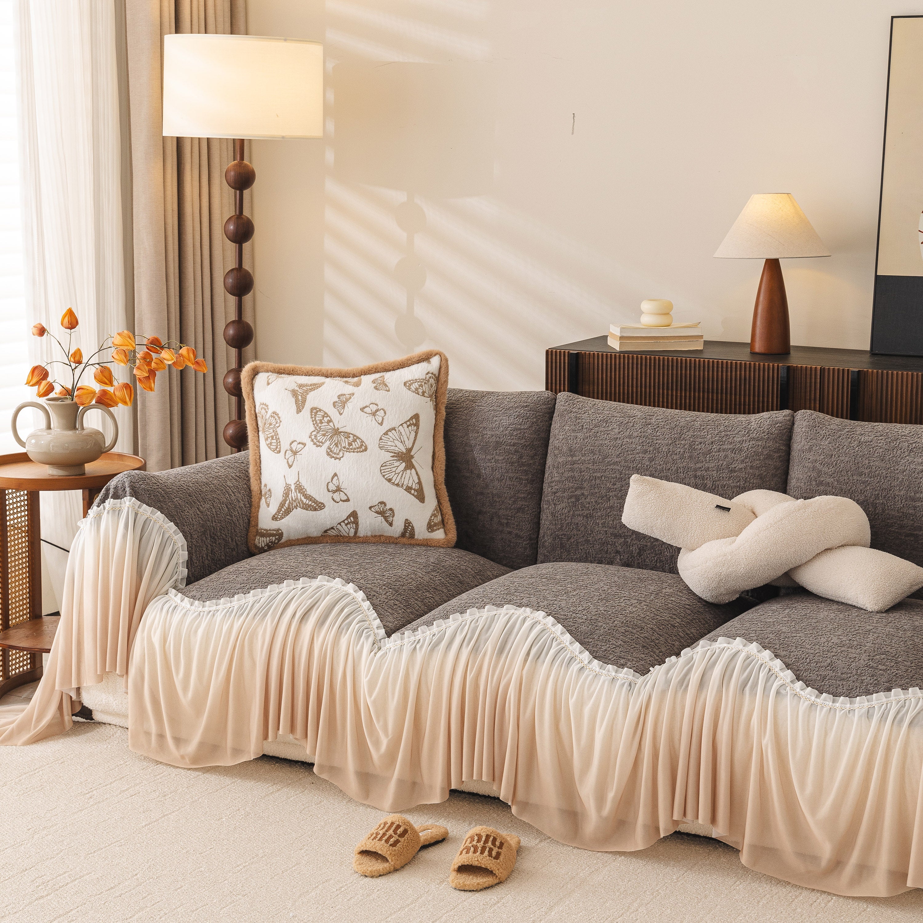 Luxury Sofa Throw Cover with Elegant Ruffled Skirt, Soft Decorative Couch Protector - Image 46