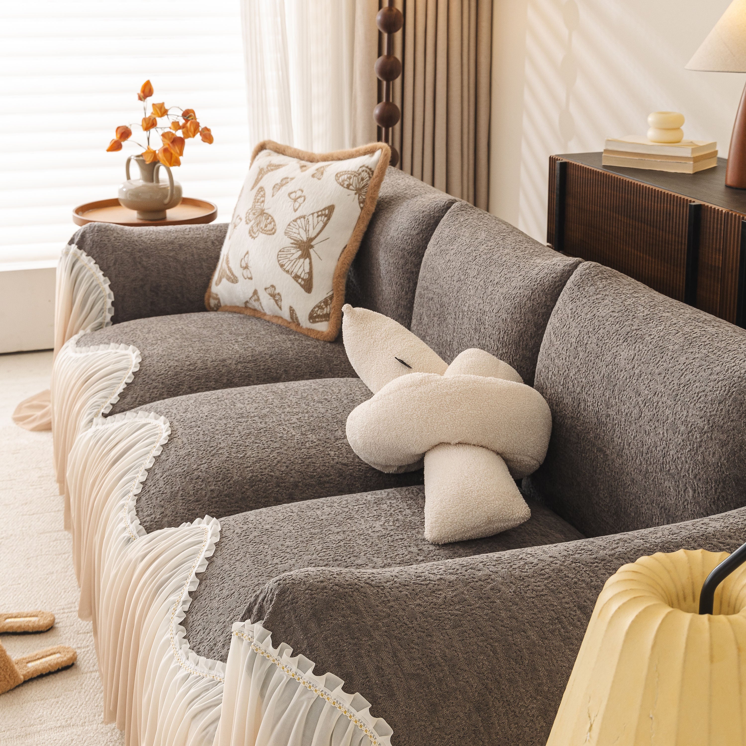 Luxury Sofa Throw Cover with Elegant Ruffled Skirt, Soft Decorative Couch Protector - Image 48