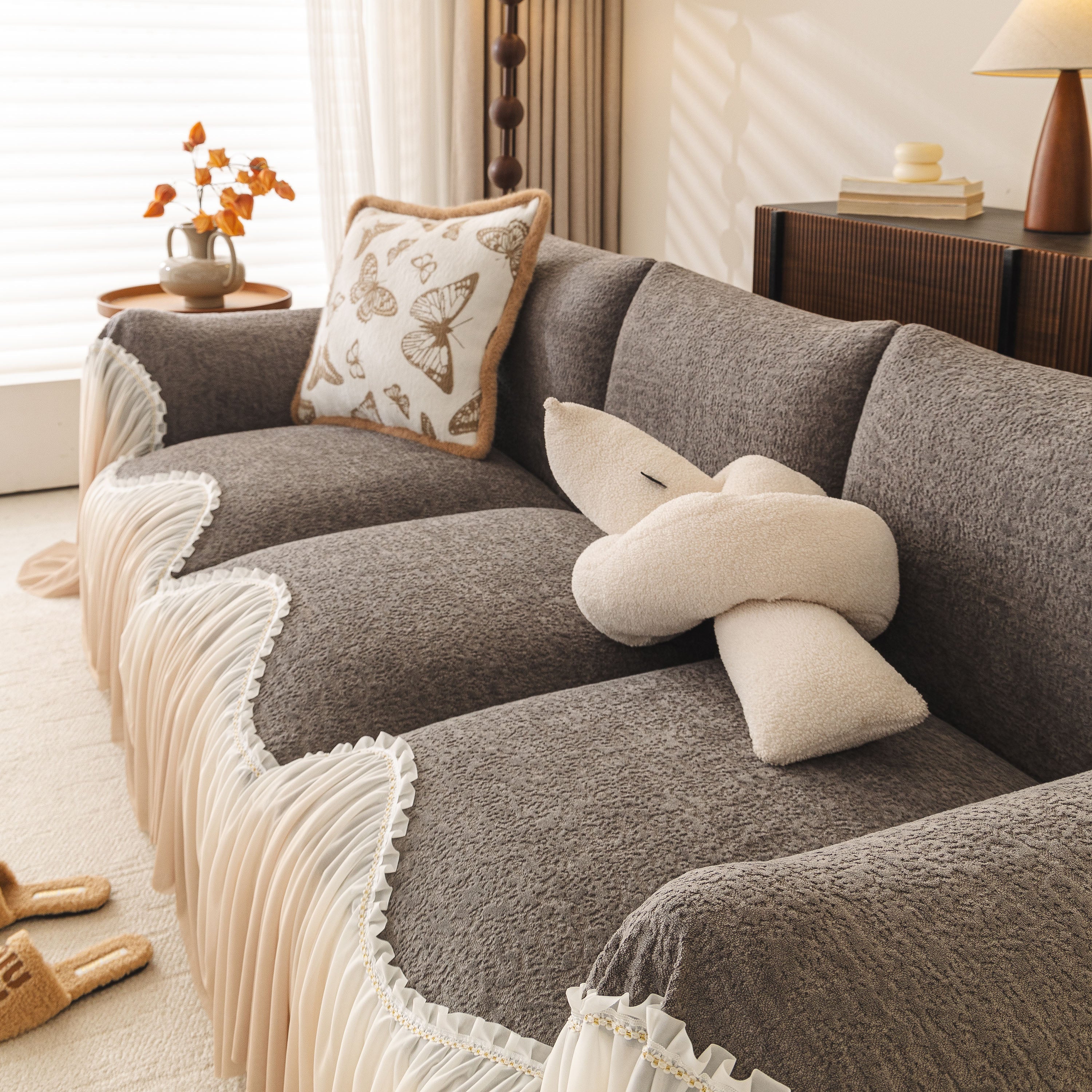 Luxury Sofa Throw Cover with Elegant Ruffled Skirt, Soft Decorative Couch Protector - Image 49