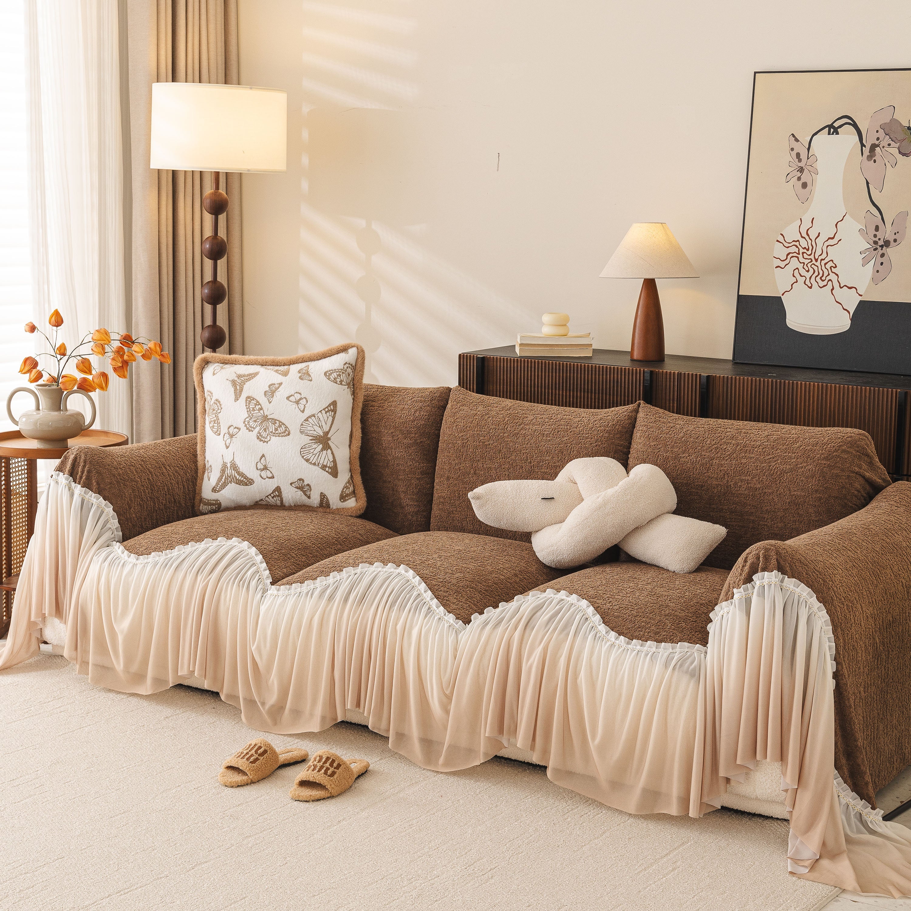 Luxury Sofa Throw Cover with Elegant Ruffled Skirt, Soft Decorative Couch Protector - Image 5