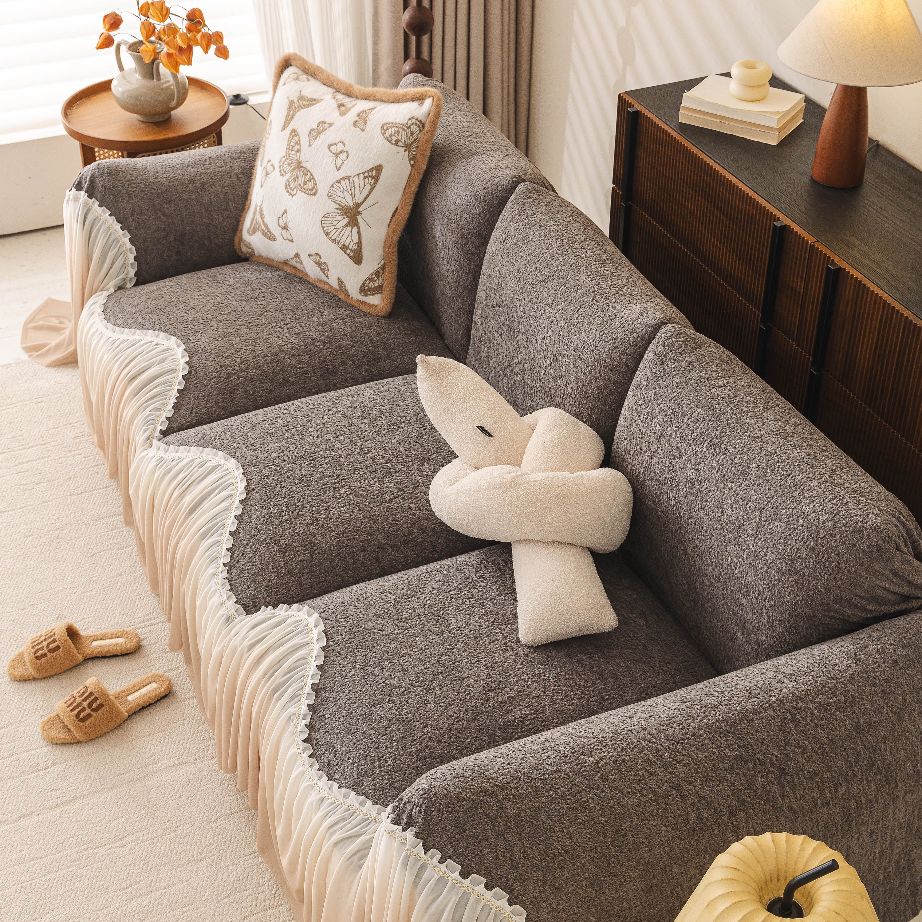 Luxury Sofa Throw Cover with Elegant Ruffled Skirt, Soft Decorative Couch Protector - Image 52