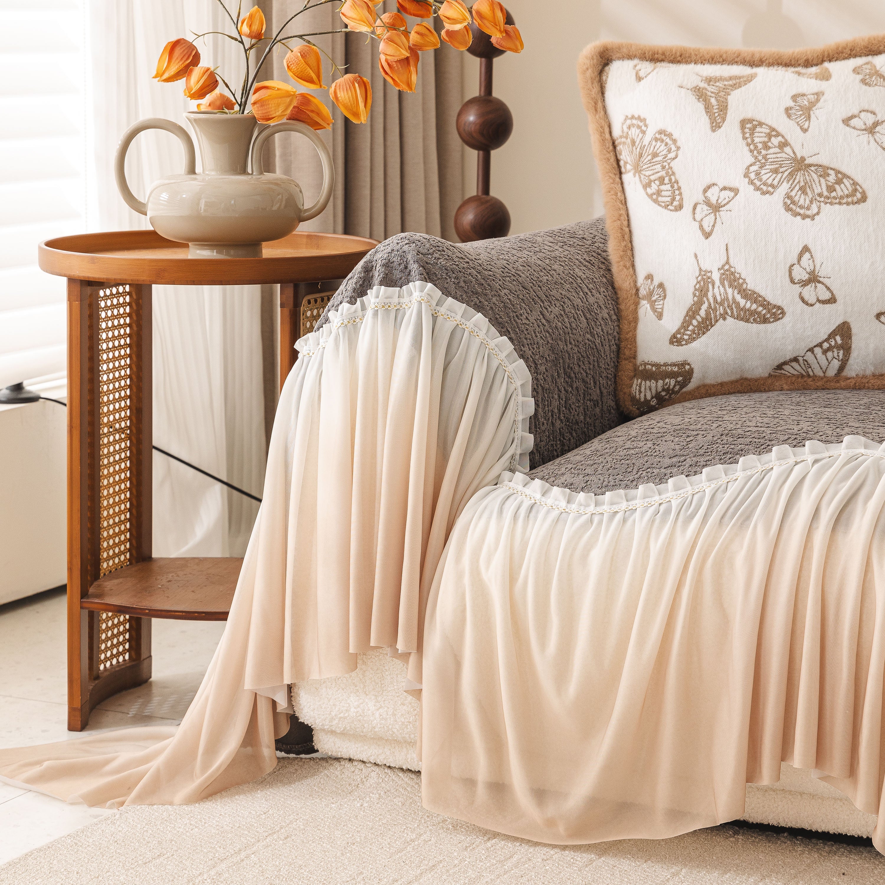 Luxury Sofa Throw Cover with Elegant Ruffled Skirt, Soft Decorative Couch Protector - Image 54