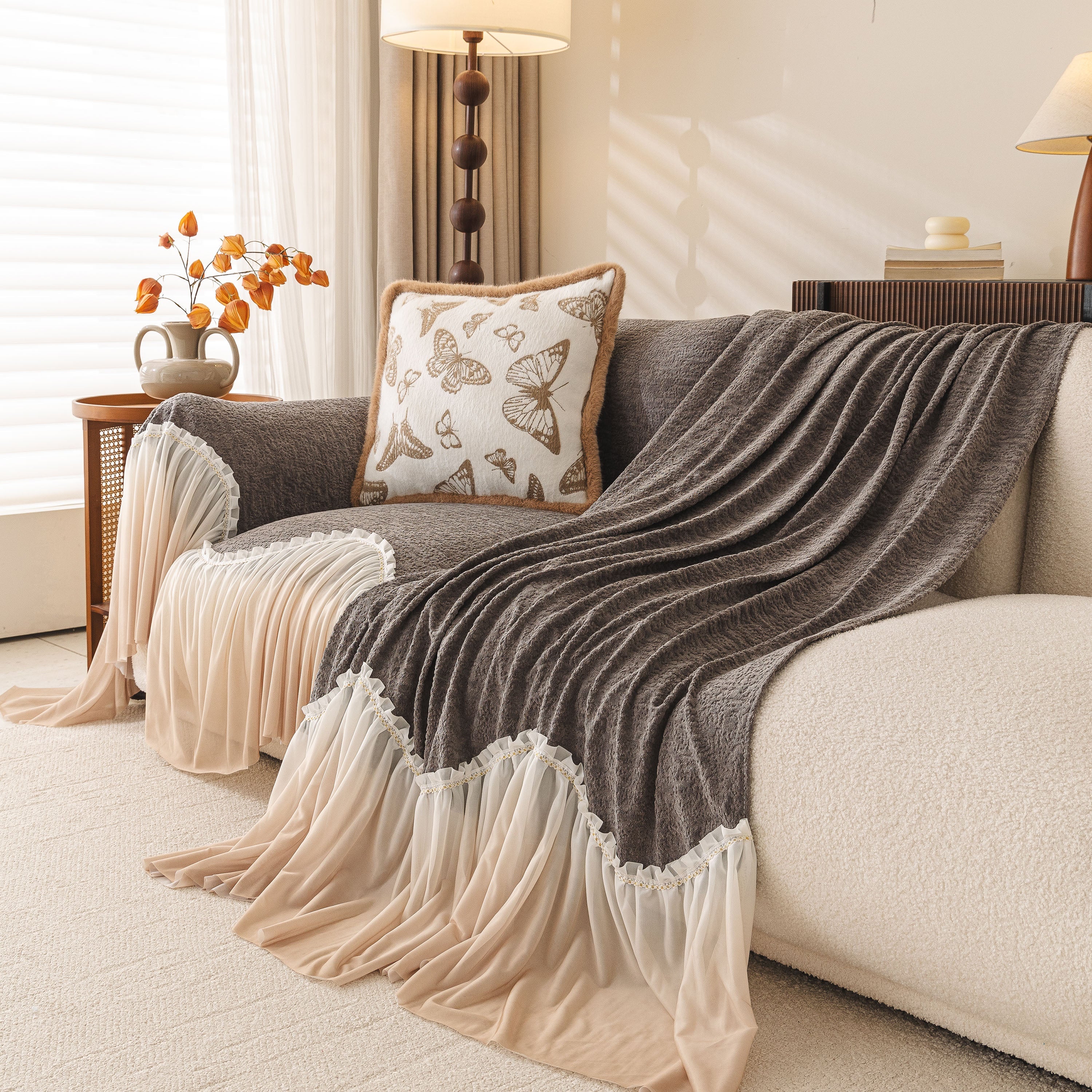Luxury Sofa Throw Cover with Elegant Ruffled Skirt, Soft Decorative Couch Protector - Image 57