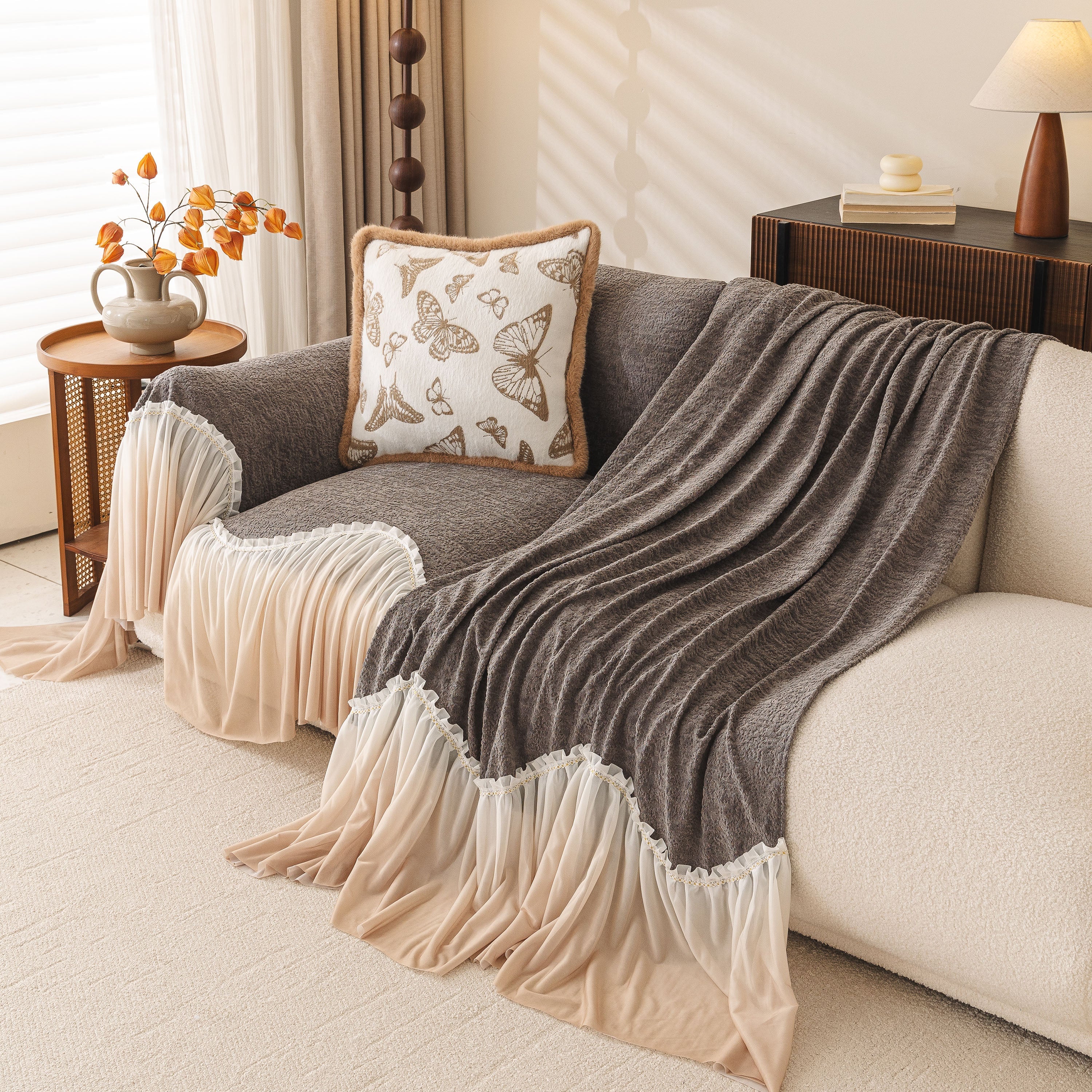 Luxury Sofa Throw Cover with Elegant Ruffled Skirt, Soft Decorative Couch Protector - Image 58