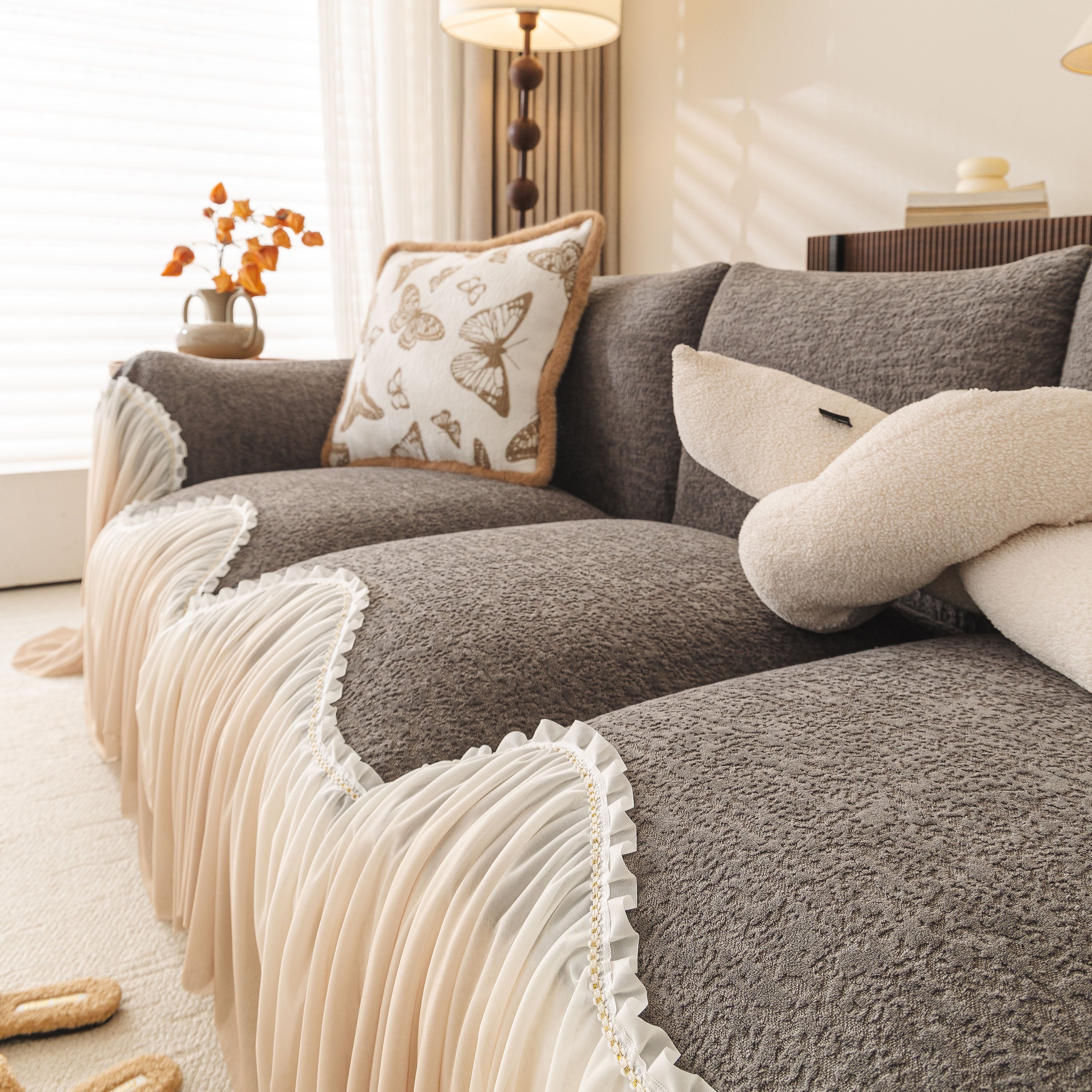 Luxury Sofa Throw Cover with Elegant Ruffled Skirt, Soft Decorative Couch Protector - Image 59