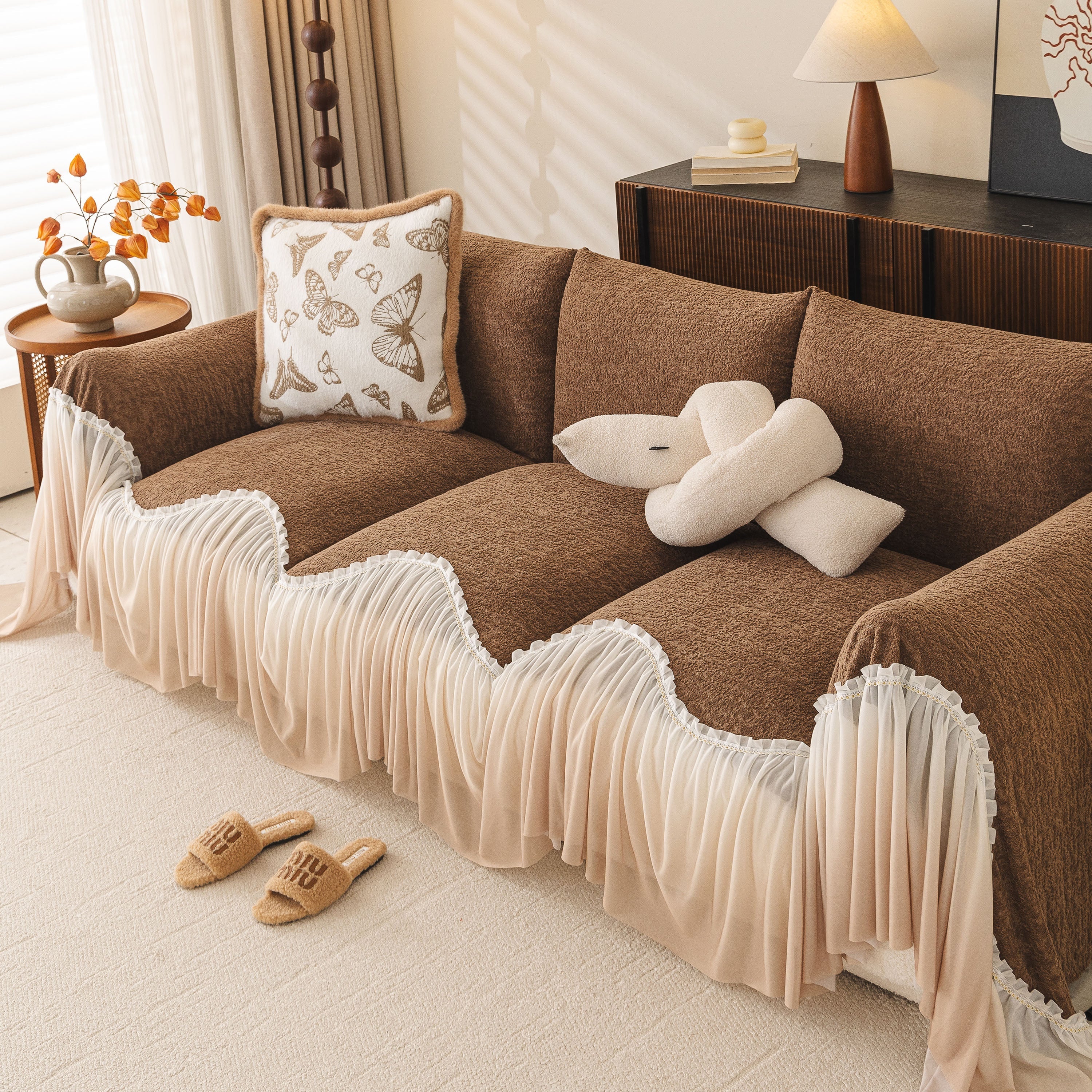 Luxury Sofa Throw Cover with Elegant Ruffled Skirt, Soft Decorative Couch Protector - Image 6