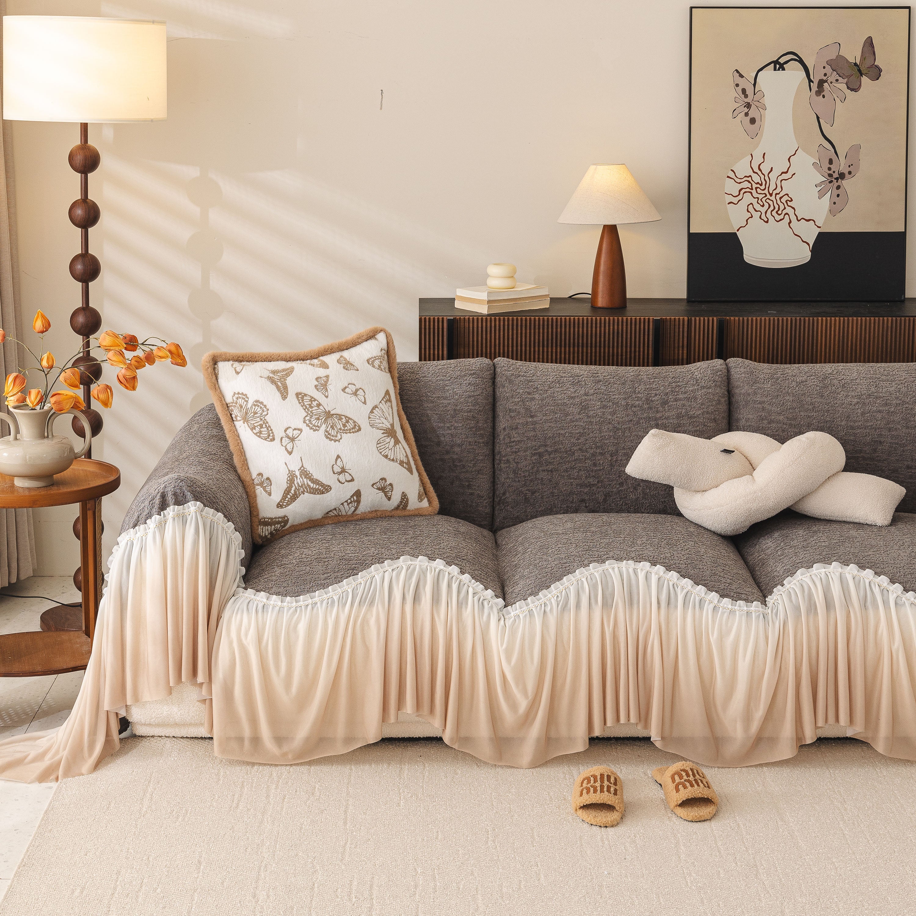 Luxury Sofa Throw Cover with Elegant Ruffled Skirt, Soft Decorative Couch Protector - Image 63