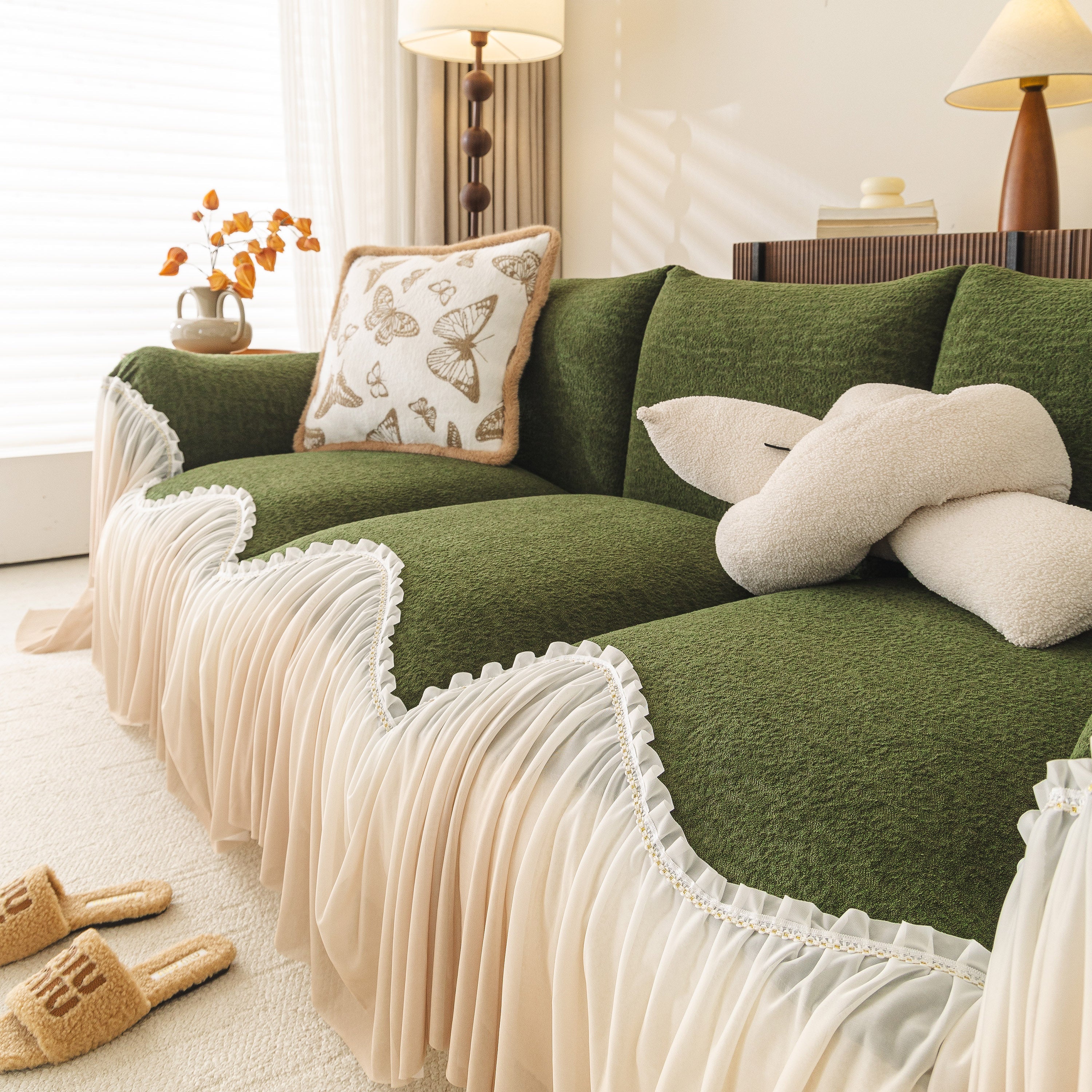 Luxury Sofa Throw Cover with Elegant Ruffled Skirt, Soft Decorative Couch Protector - Image 64