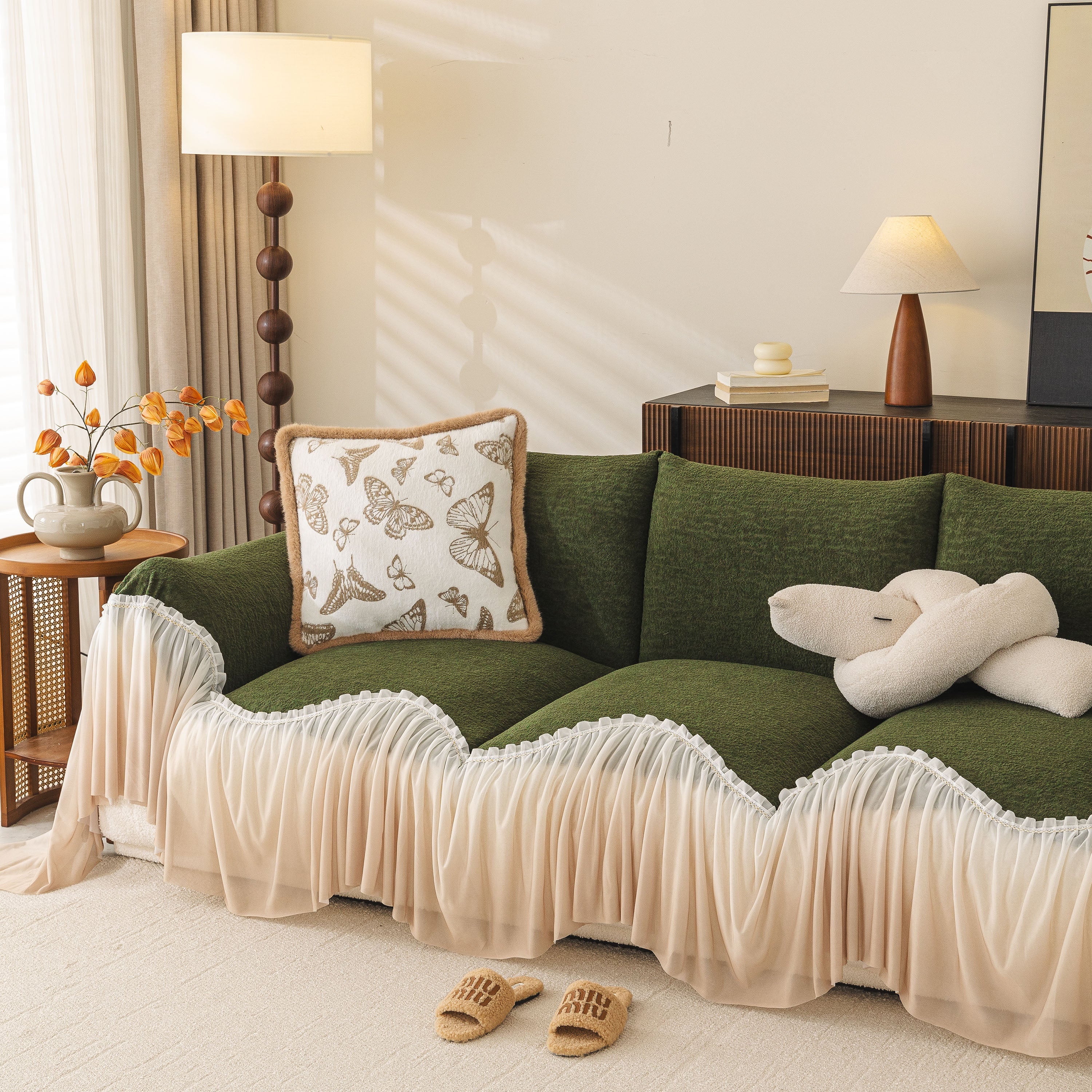 Luxury Sofa Throw Cover with Elegant Ruffled Skirt, Soft Decorative Couch Protector - Image 66