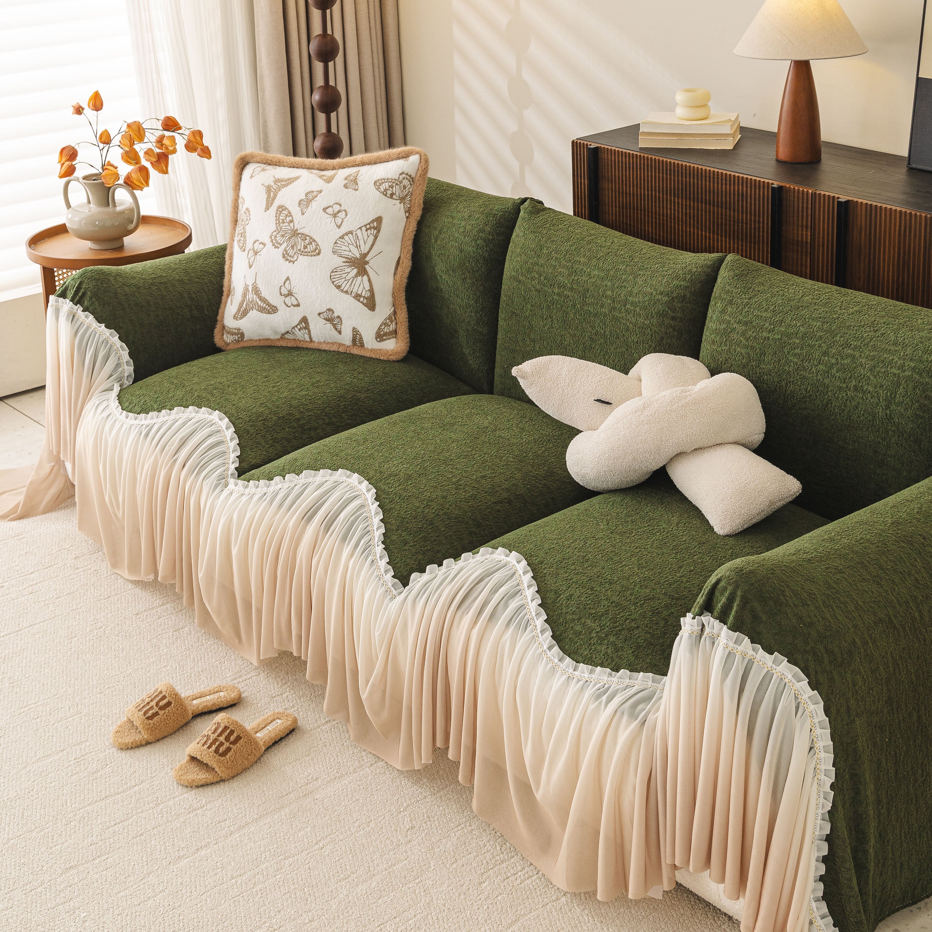 Luxury Sofa Throw Cover with Elegant Ruffled Skirt, Soft Decorative Couch Protector - Image 68