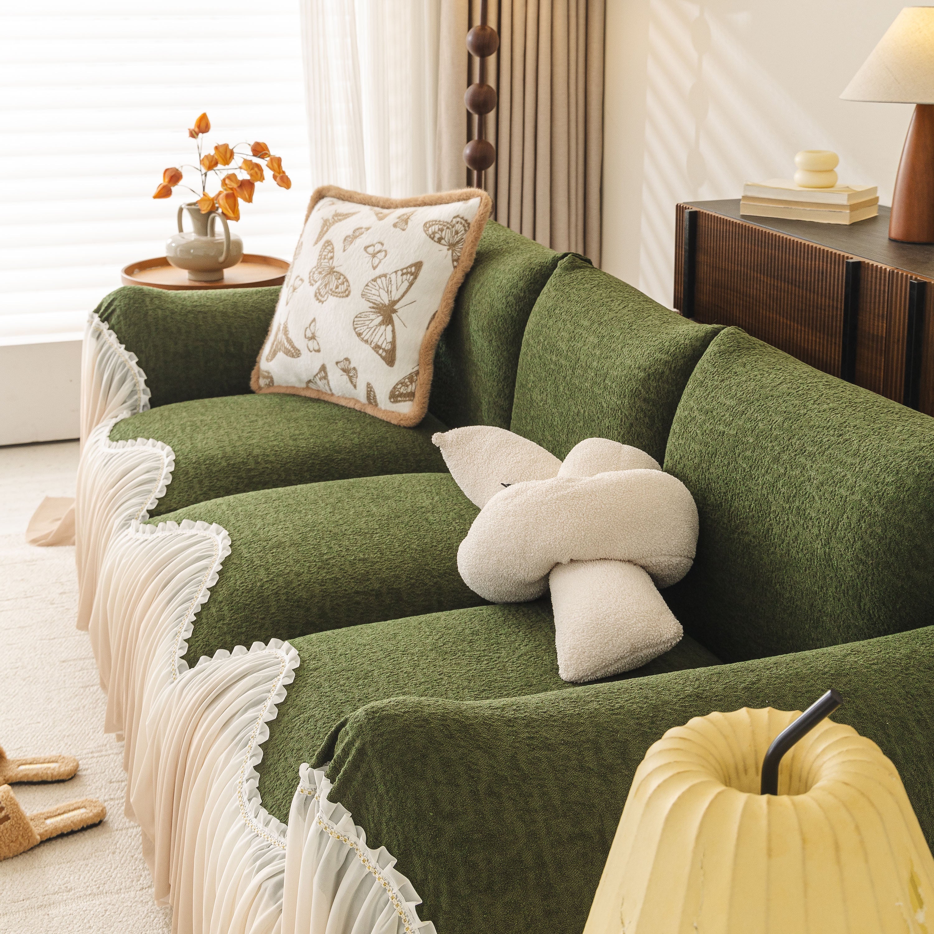 Luxury Sofa Throw Cover with Elegant Ruffled Skirt, Soft Decorative Couch Protector - Image 69