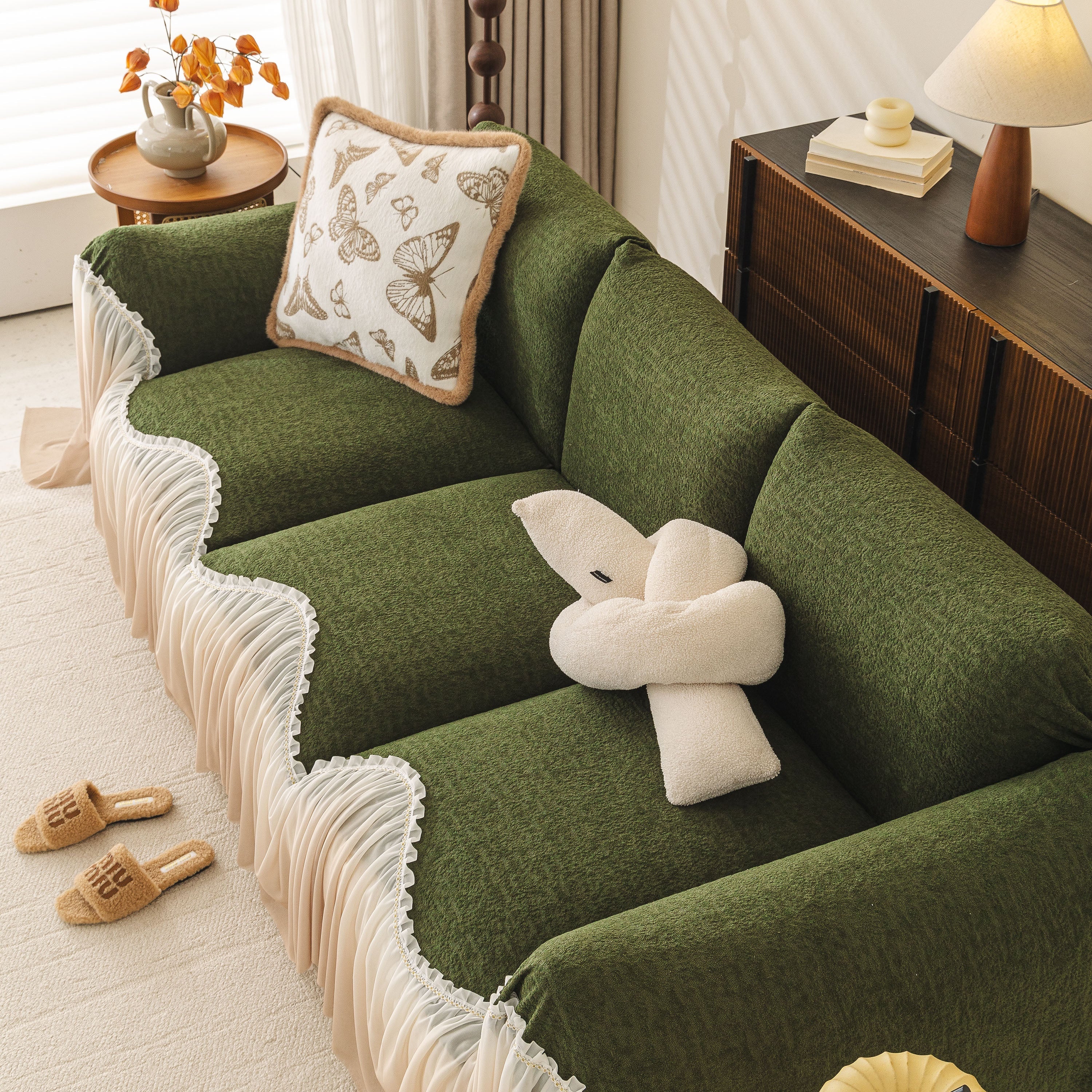 Luxury Sofa Throw Cover with Elegant Ruffled Skirt, Soft Decorative Couch Protector - Image 71