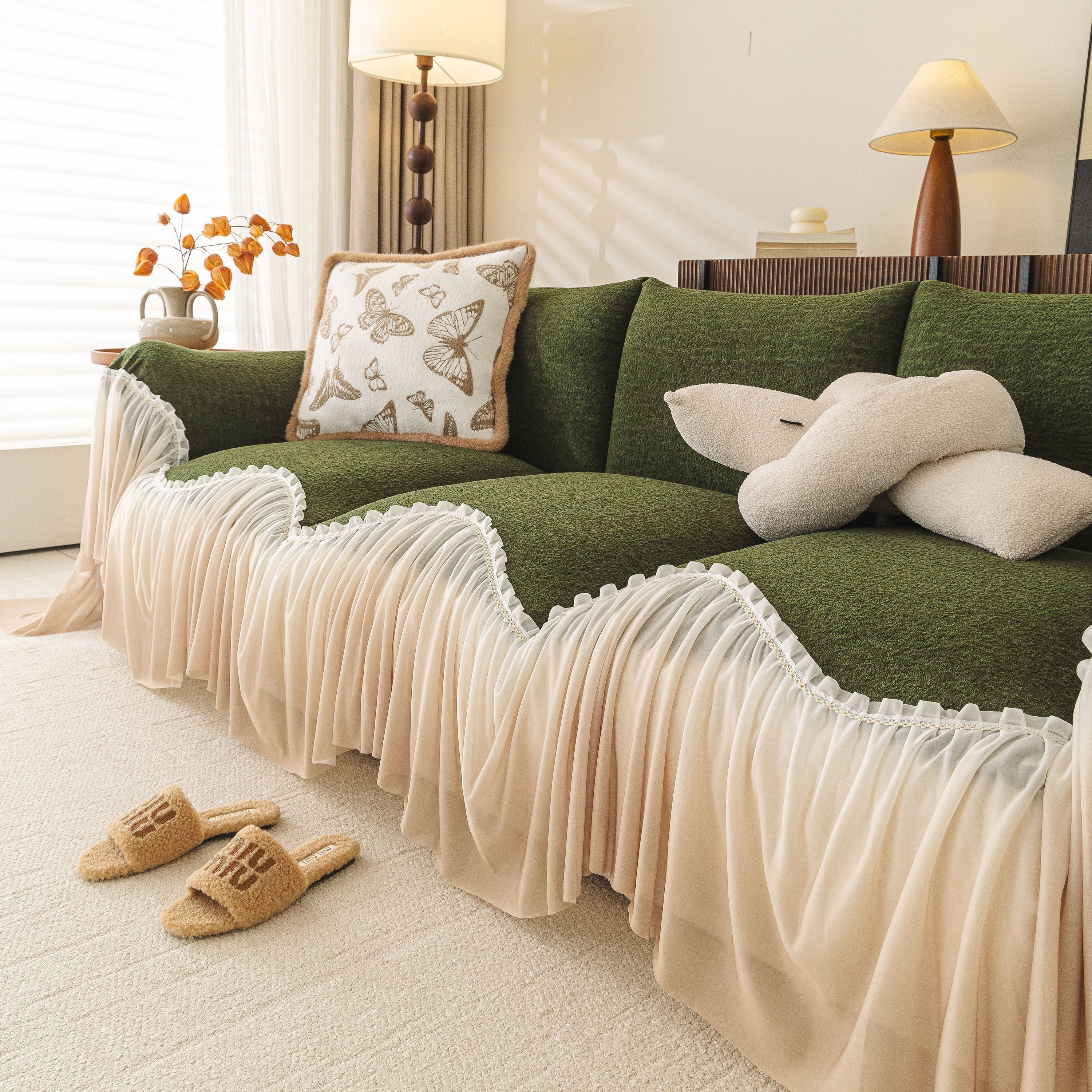 Luxury Sofa Throw Cover with Elegant Ruffled Skirt, Soft Decorative Couch Protector - Image 72