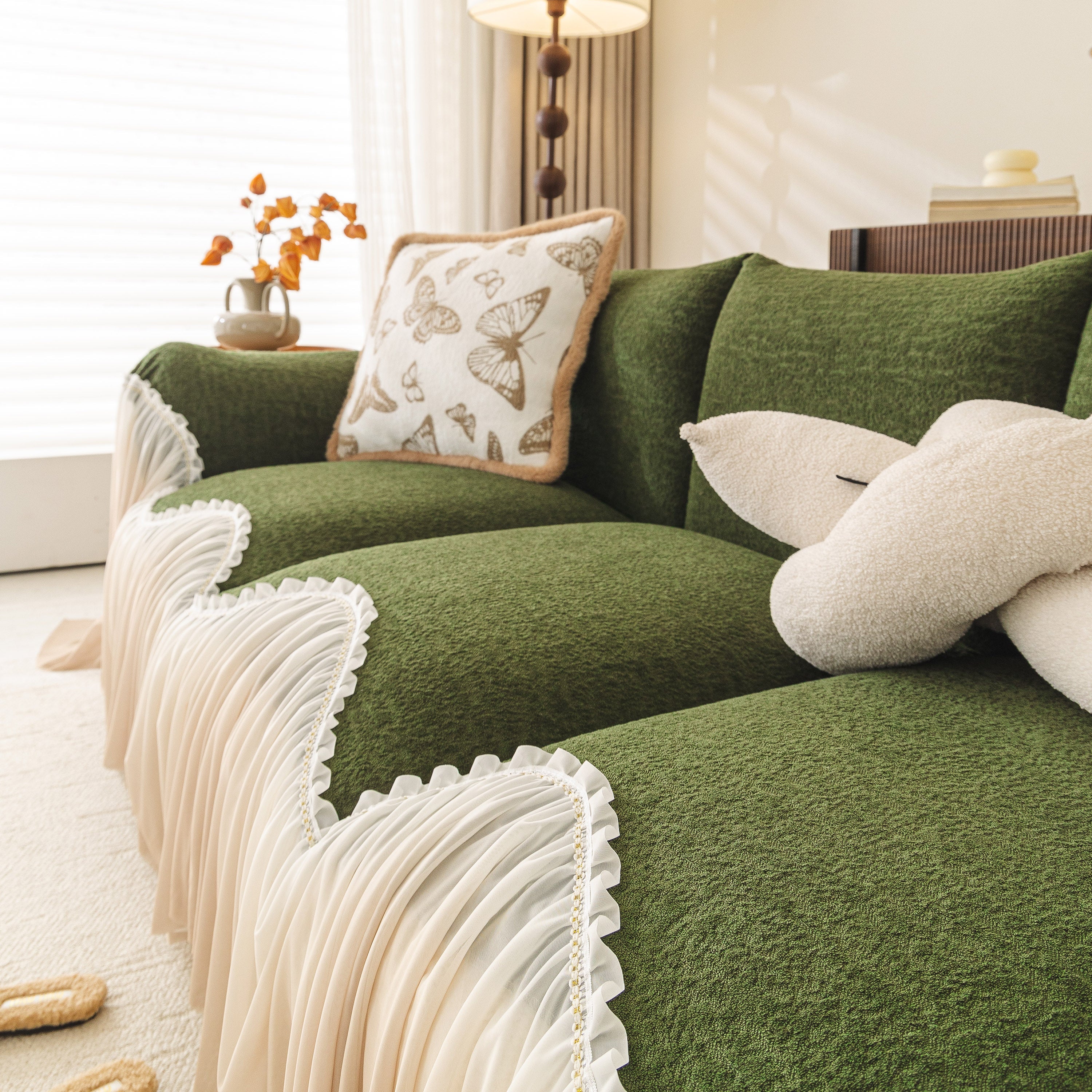 Luxury Sofa Throw Cover with Elegant Ruffled Skirt, Soft Decorative Couch Protector - Image 73