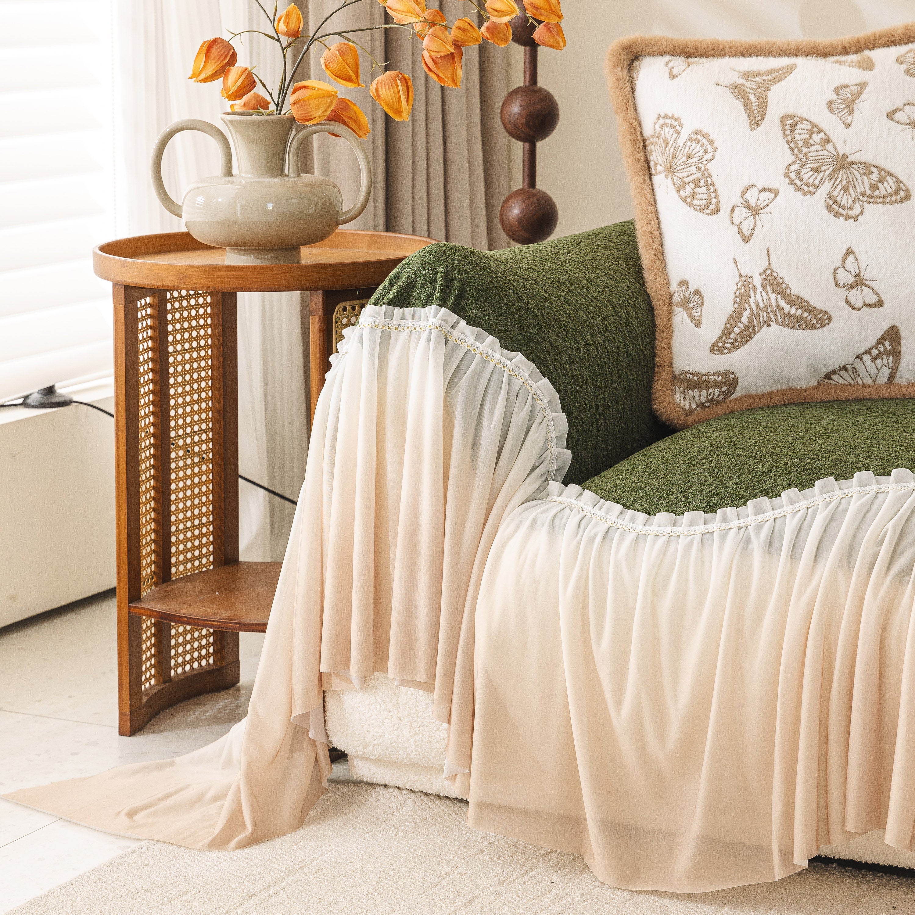Luxury Sofa Throw Cover with Elegant Ruffled Skirt, Soft Decorative Couch Protector - Image 74