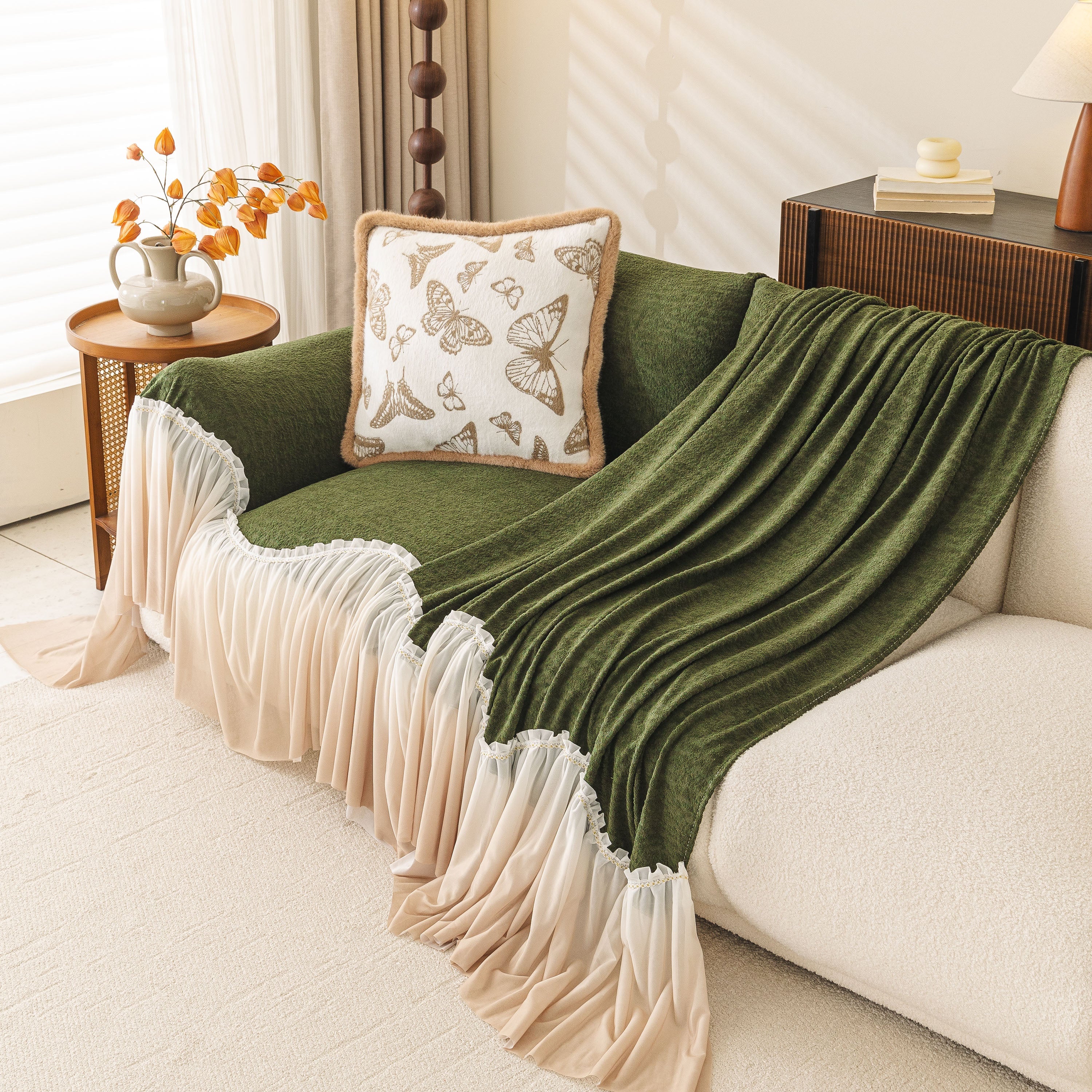 Luxury Sofa Throw Cover with Elegant Ruffled Skirt, Soft Decorative Couch Protector - Image 77