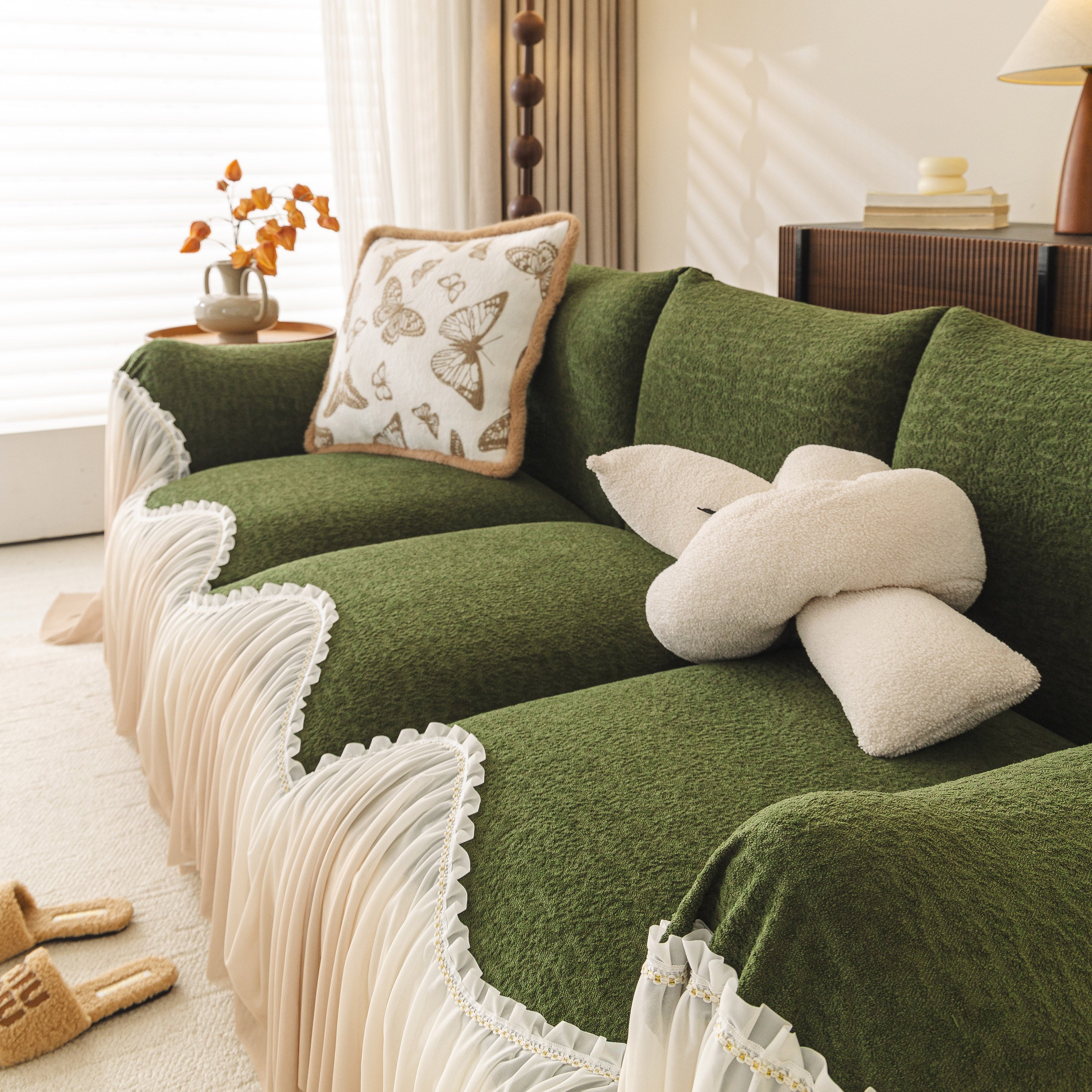 Luxury Sofa Throw Cover with Elegant Ruffled Skirt, Soft Decorative Couch Protector - Image 78