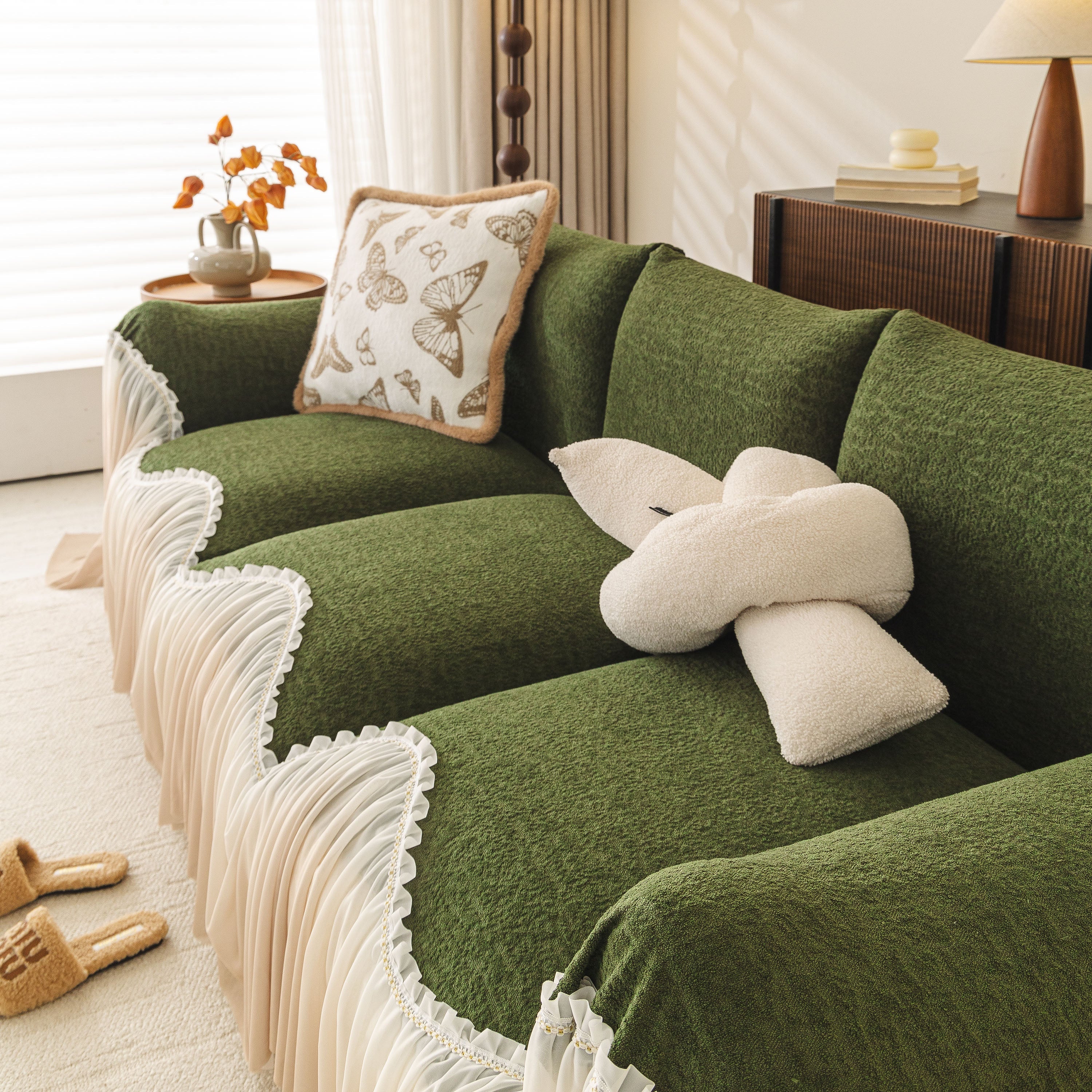 Luxury Sofa Throw Cover with Elegant Ruffled Skirt, Soft Decorative Couch Protector - Image 79