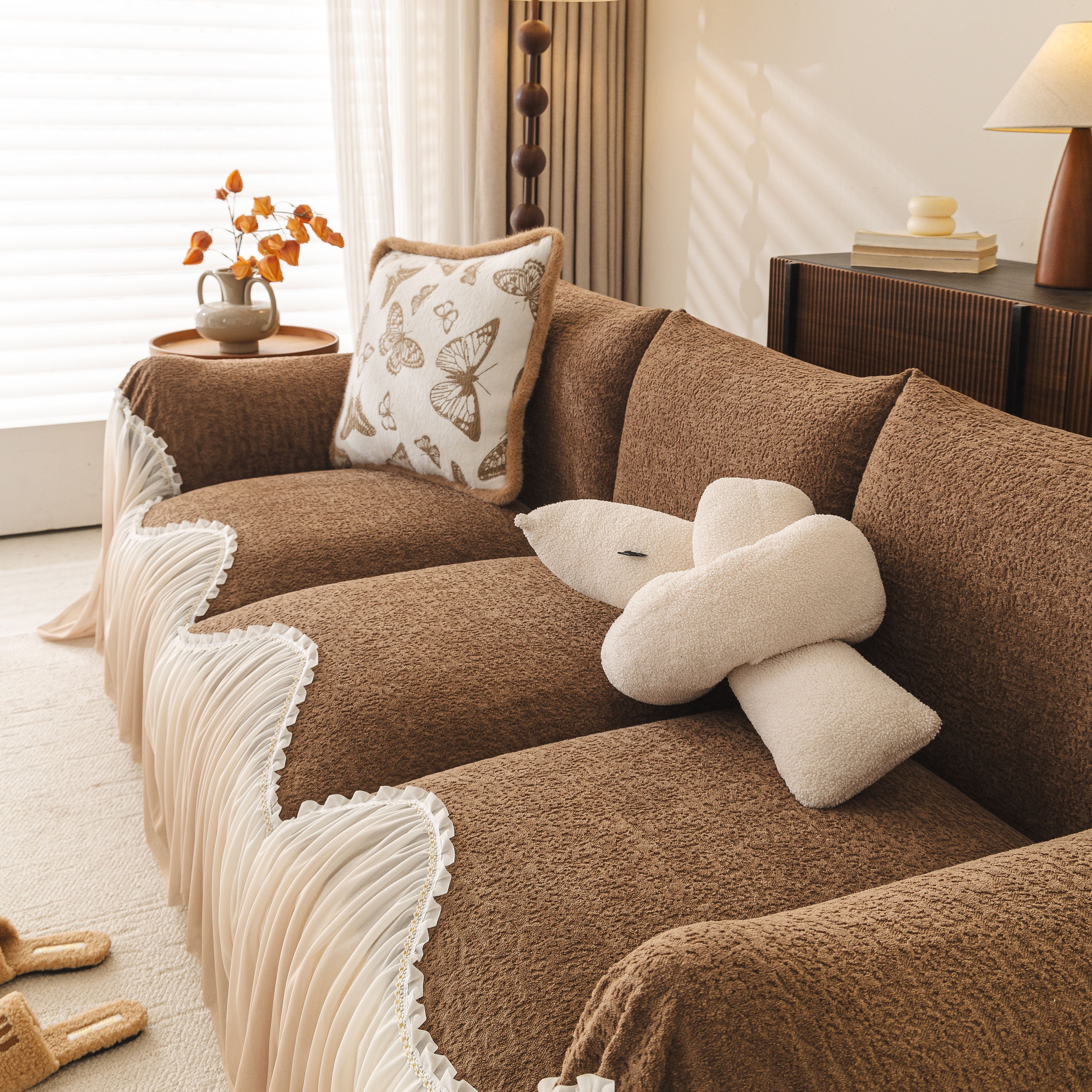 Luxury Sofa Throw Cover with Elegant Ruffled Skirt, Soft Decorative Couch Protector - Image 8
