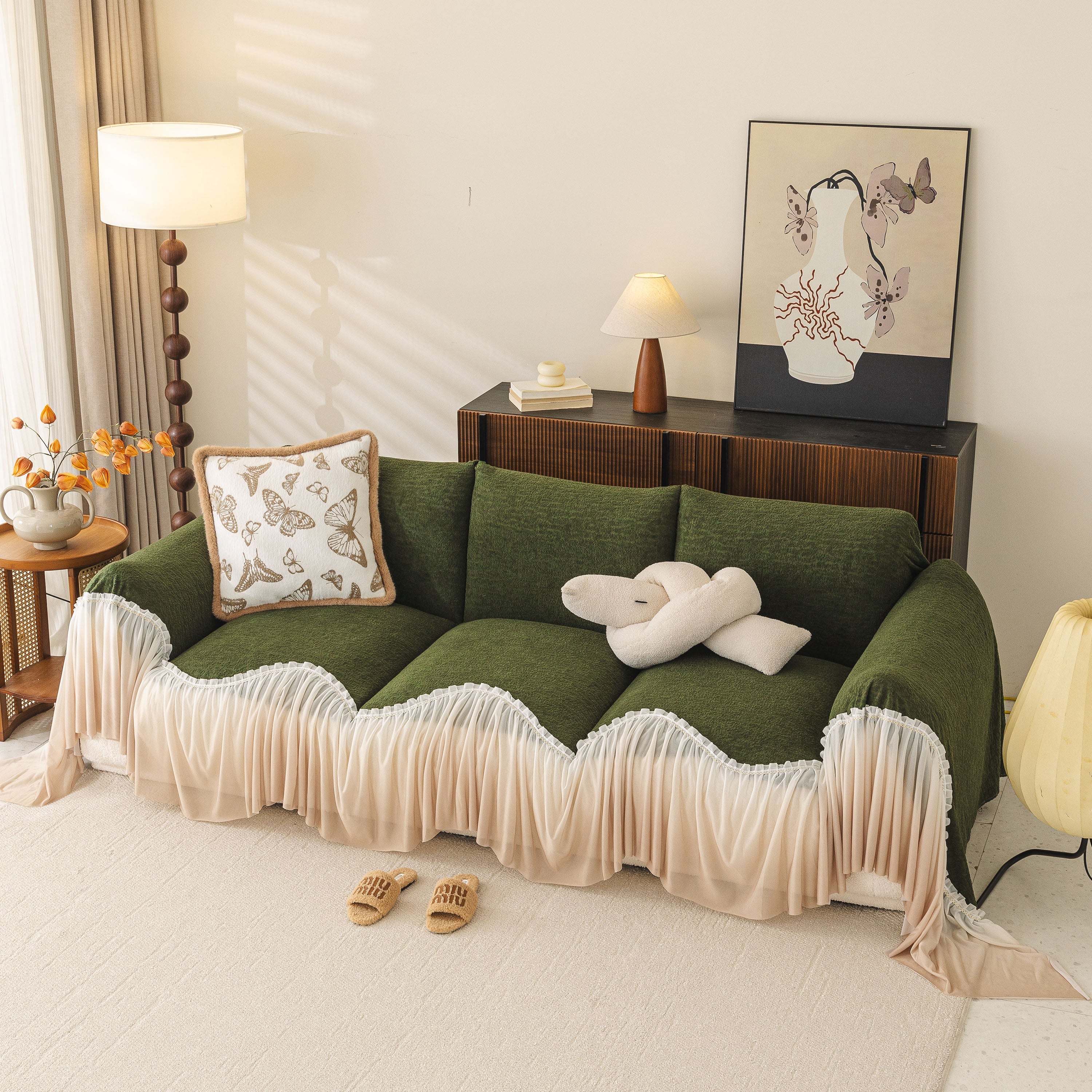 Luxury Sofa Throw Cover with Elegant Ruffled Skirt, Soft Decorative Couch Protector - Image 80