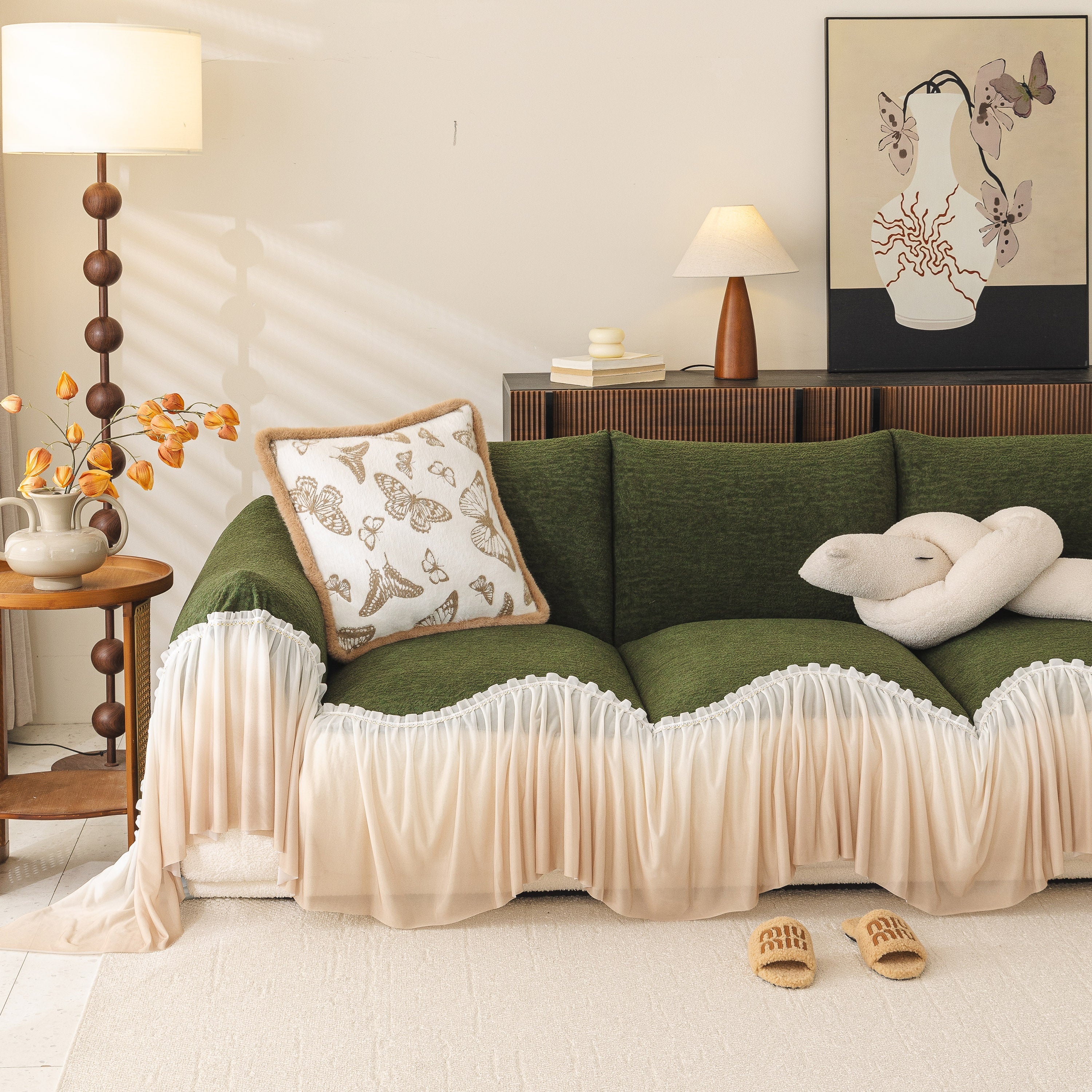 Luxury Sofa Throw Cover with Elegant Ruffled Skirt, Soft Decorative Couch Protector - Image 82