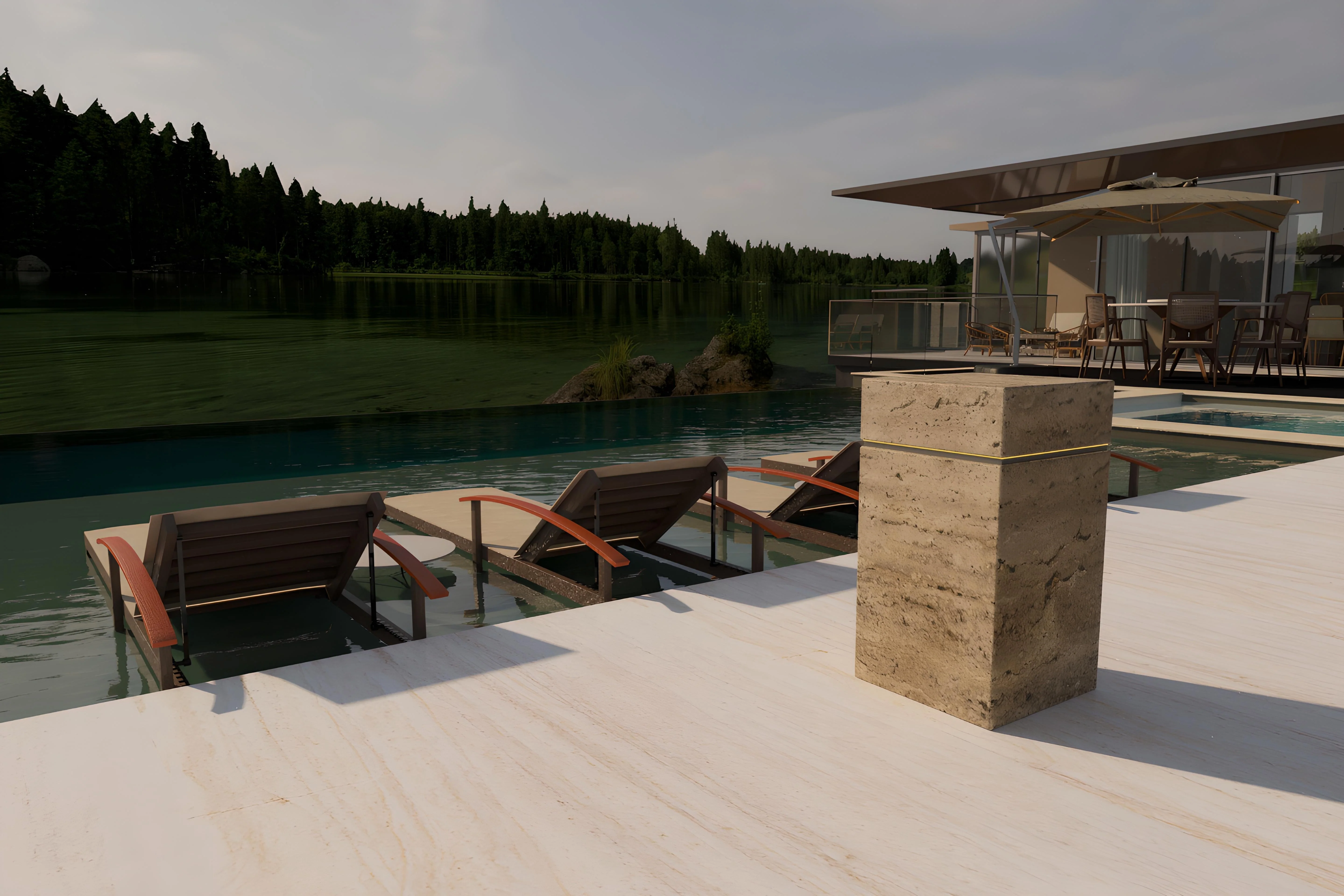Luxury Travertine Marble Side Table with LED Illumination - Image 3