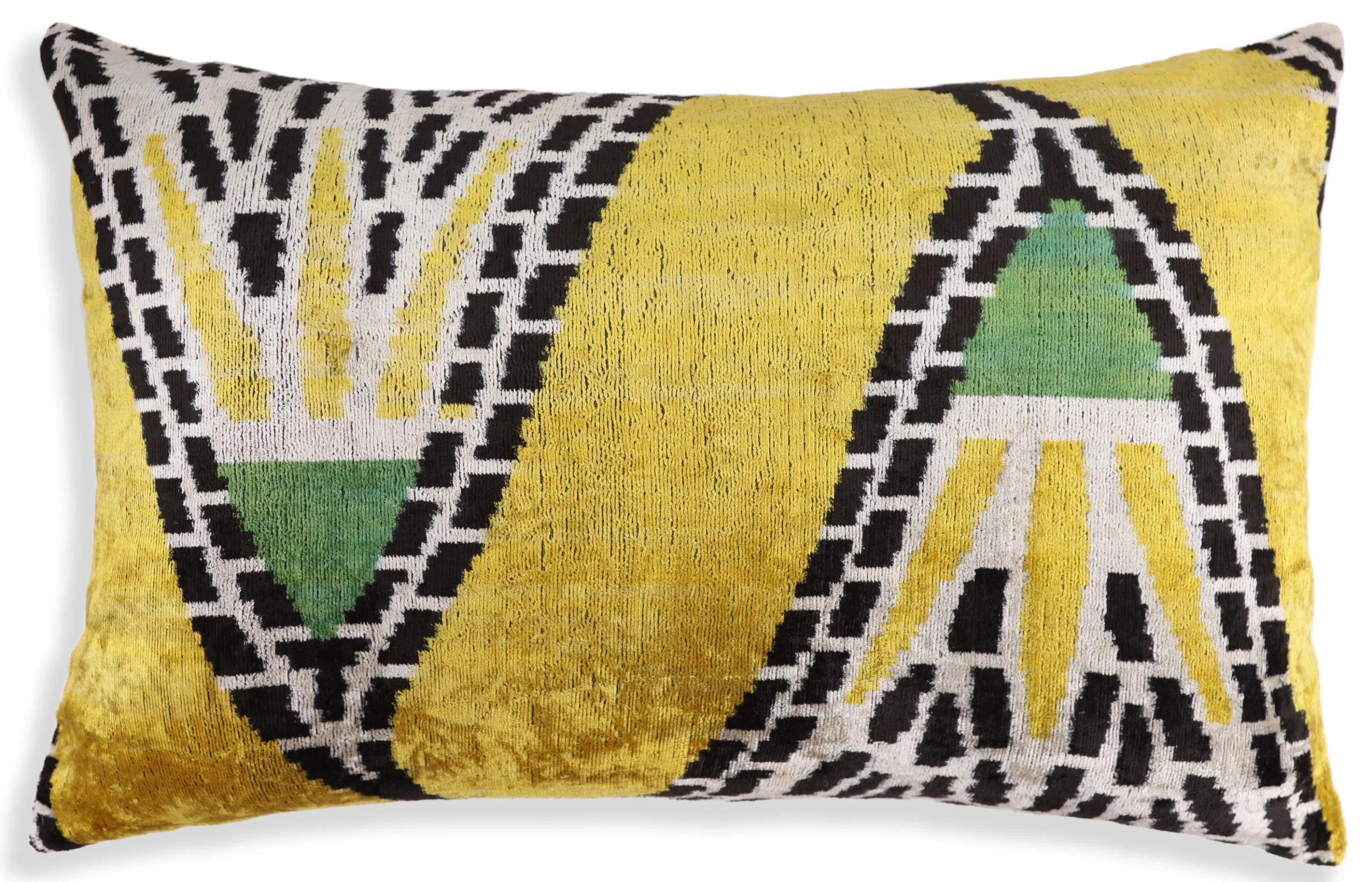 Luxury Yellow Silk Velvet Throw Pillow 16x24 – Handmade Geometric Designer Lumbar - Image 5