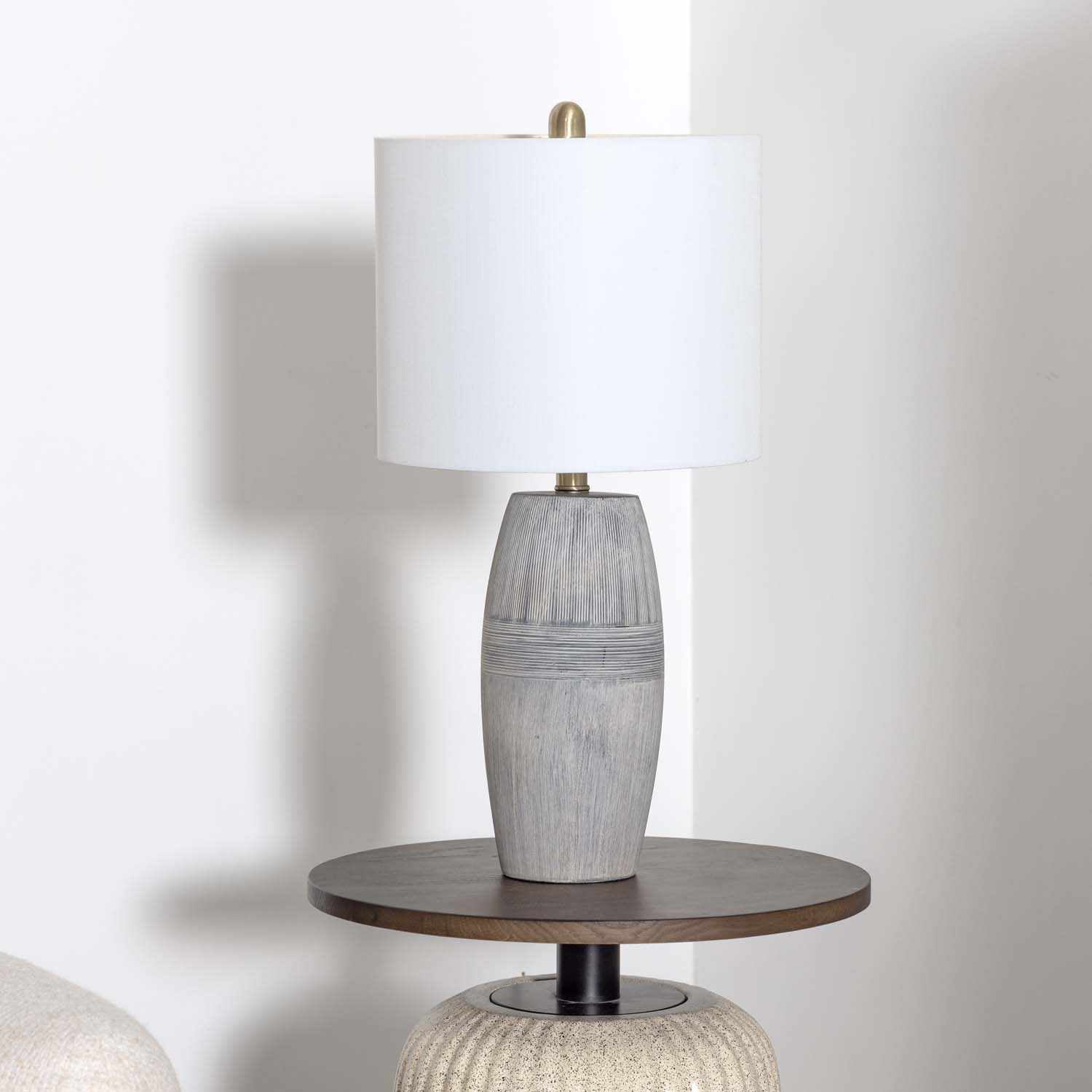 Mabayo Ribbed White Ceramic Table Lamp - Image 8