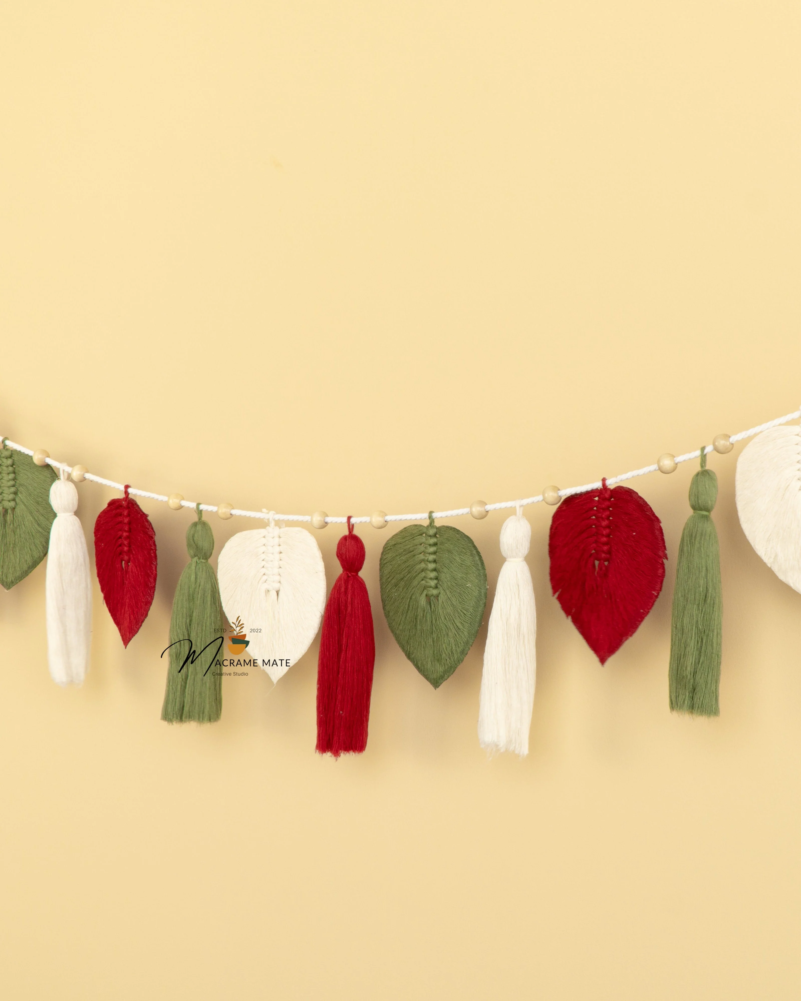Macrame Leaf Garland Wall Hanging with Tassel Accents - Image 2