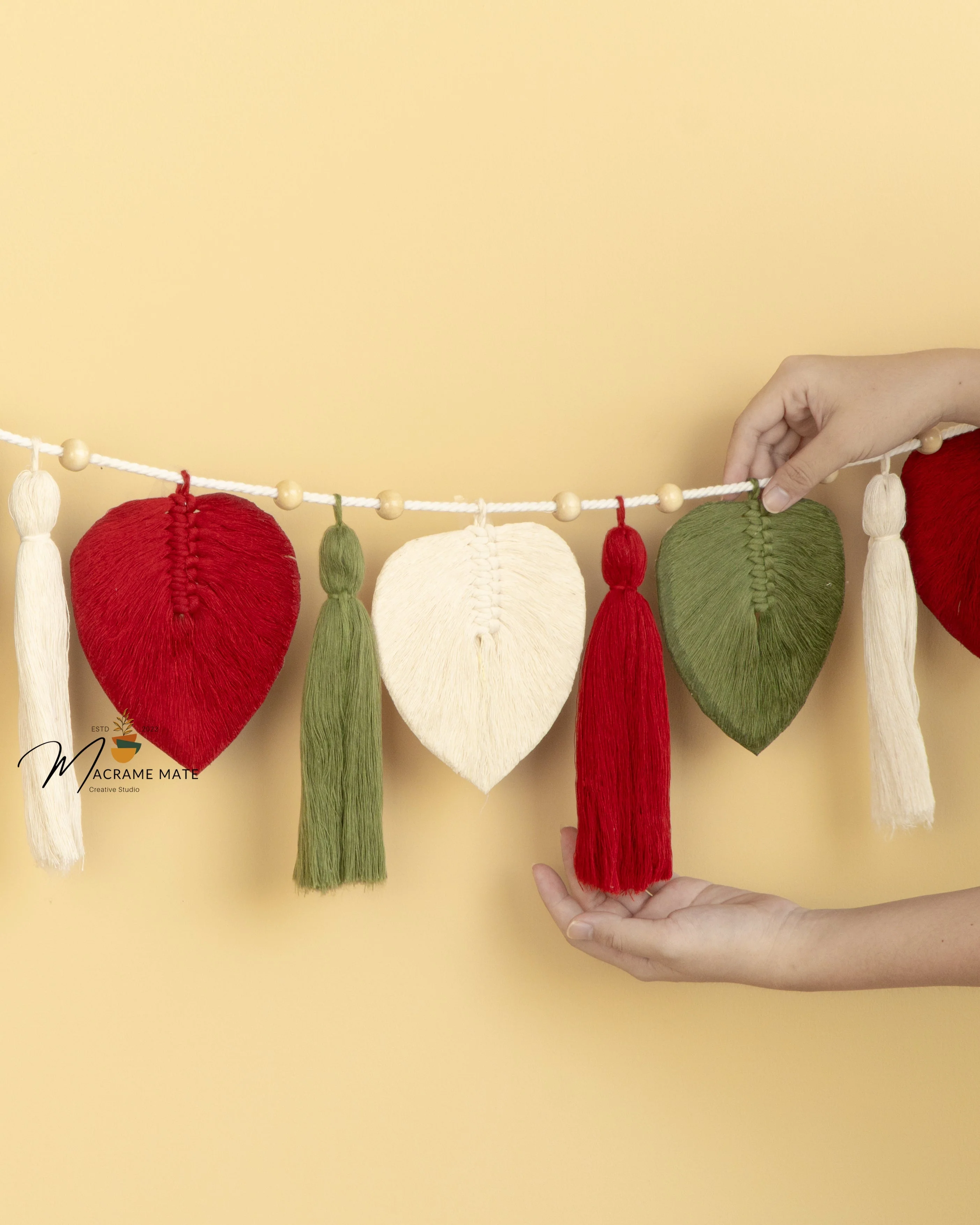 Macrame Leaf Garland Wall Hanging with Tassel Accents - Image 3