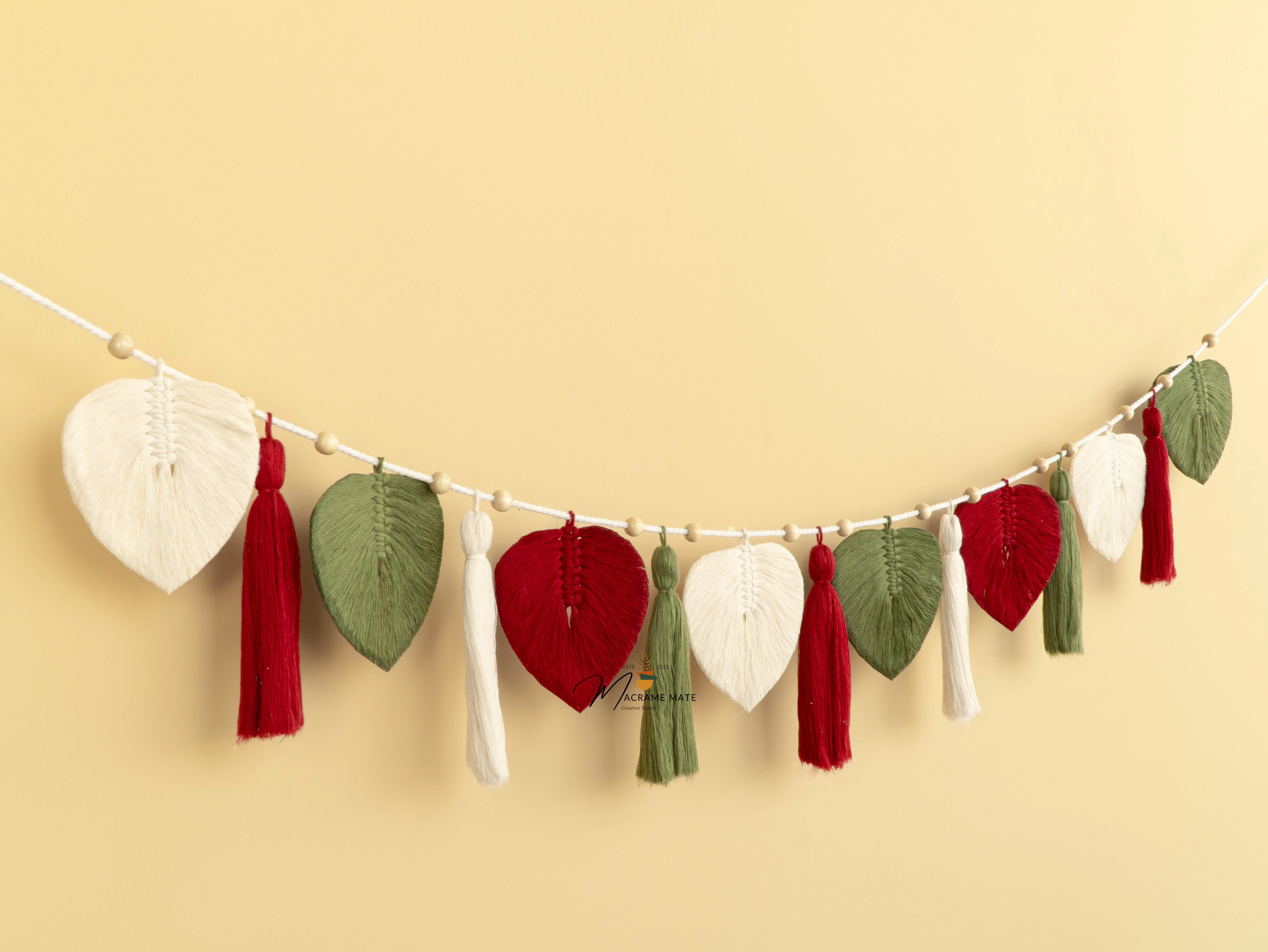 Macrame Leaf Garland Wall Hanging with Tassel Accents - Image 5
