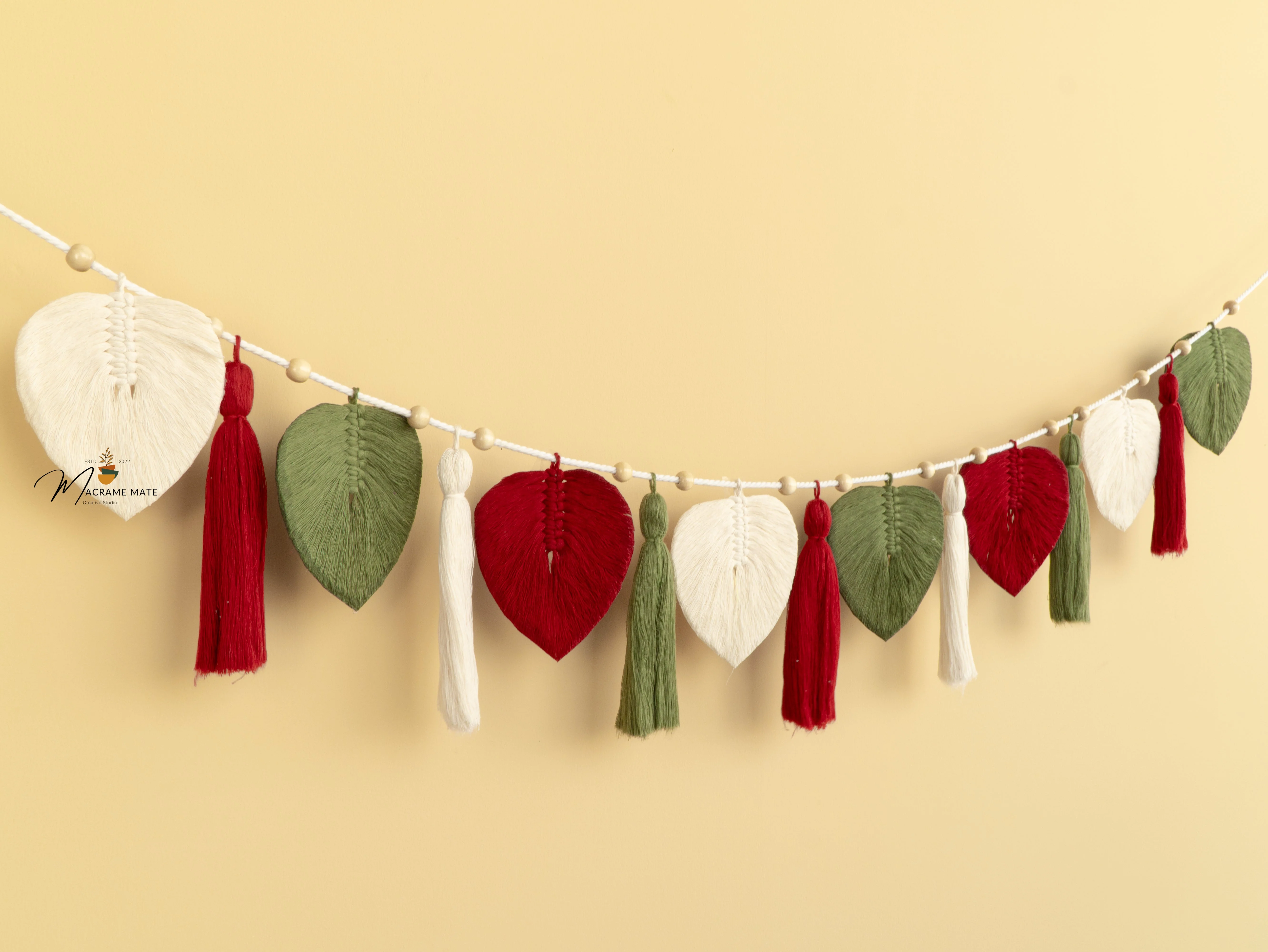 Macrame Leaf Garland Wall Hanging with Tassel Accents - Image 6