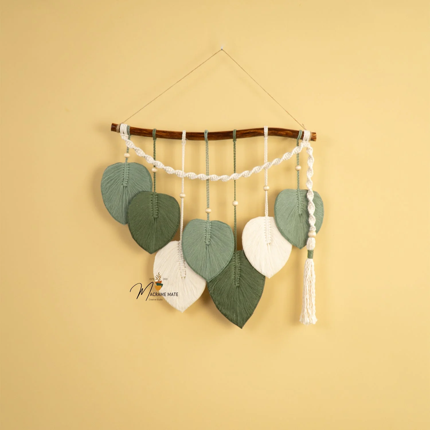 Macrame Leaf Hanging Tassel Tone Green - Image 10