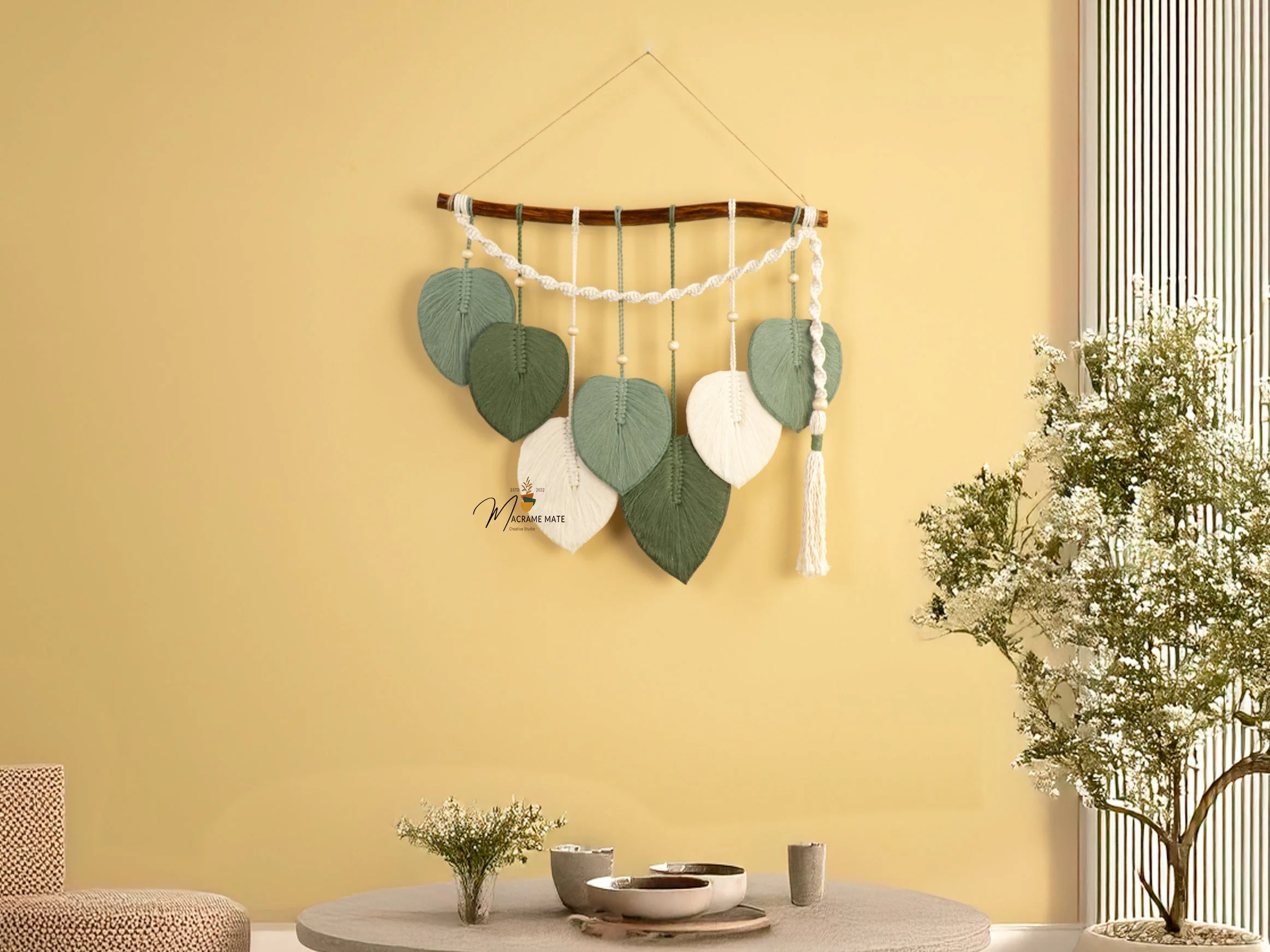 Macrame Leaf Hanging Tassel Tone Green - Image 7