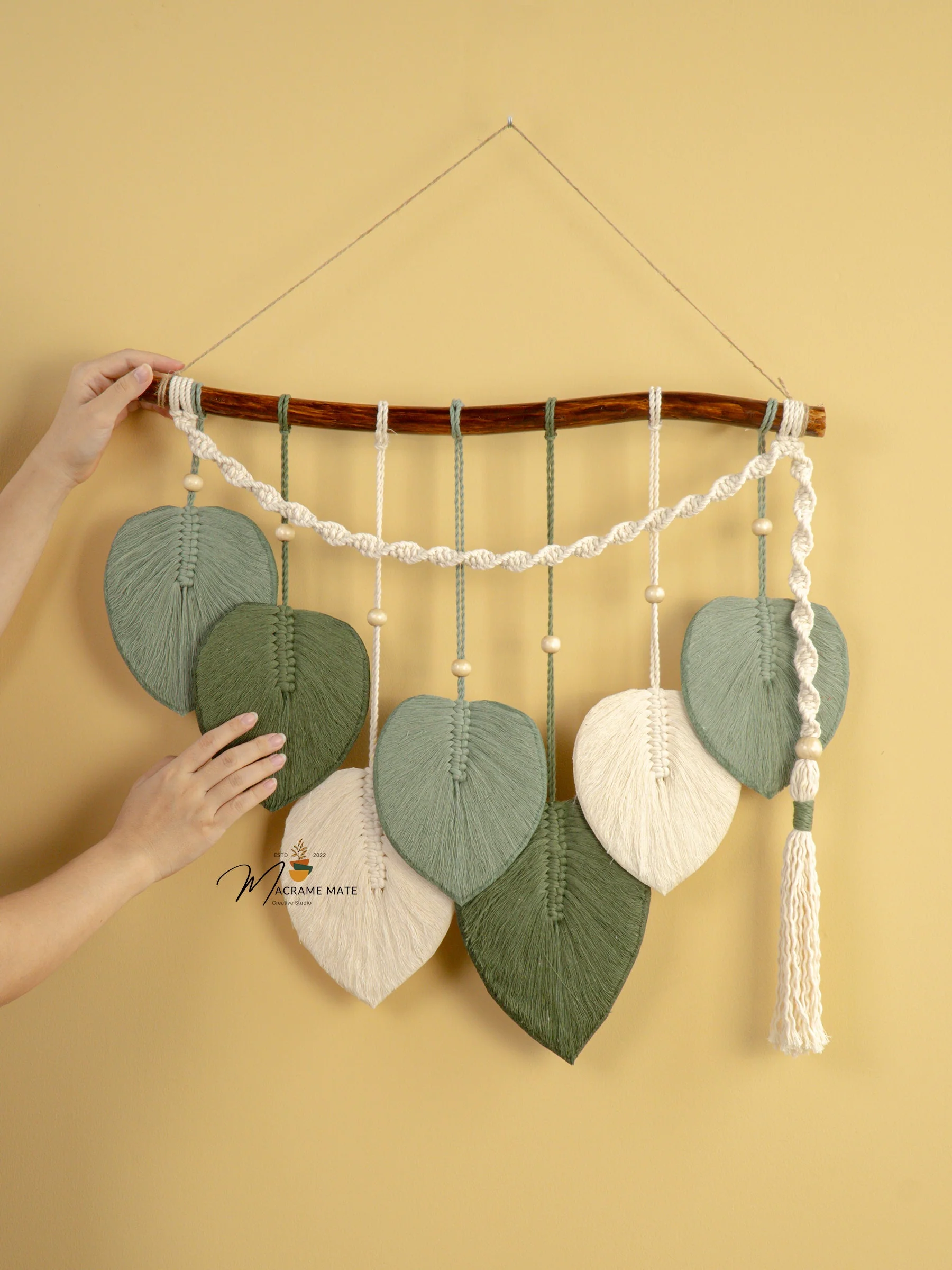 Macrame Leaf Hanging Tassel Tone Green - Image 8