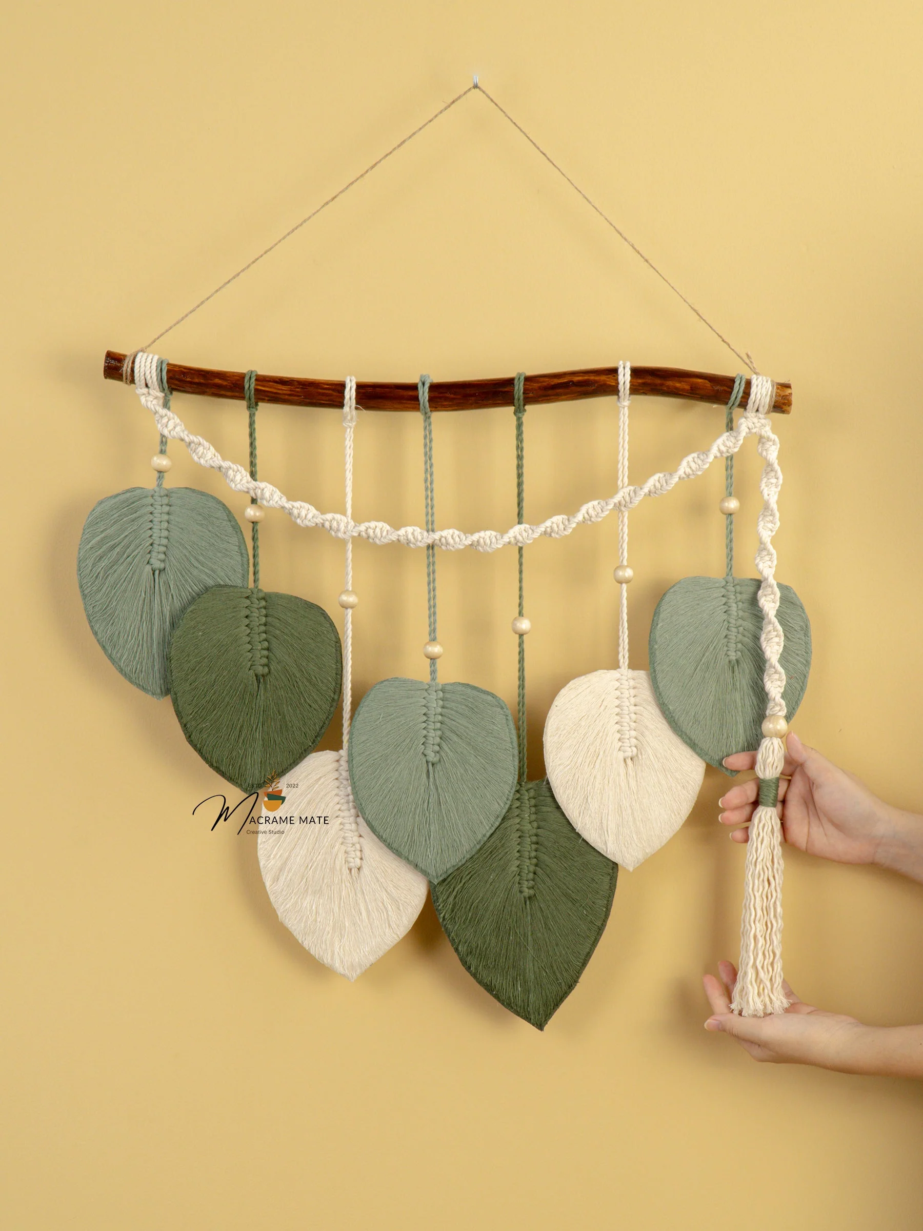 Macrame Leaf Hanging Tassel Tone Green - Image 9