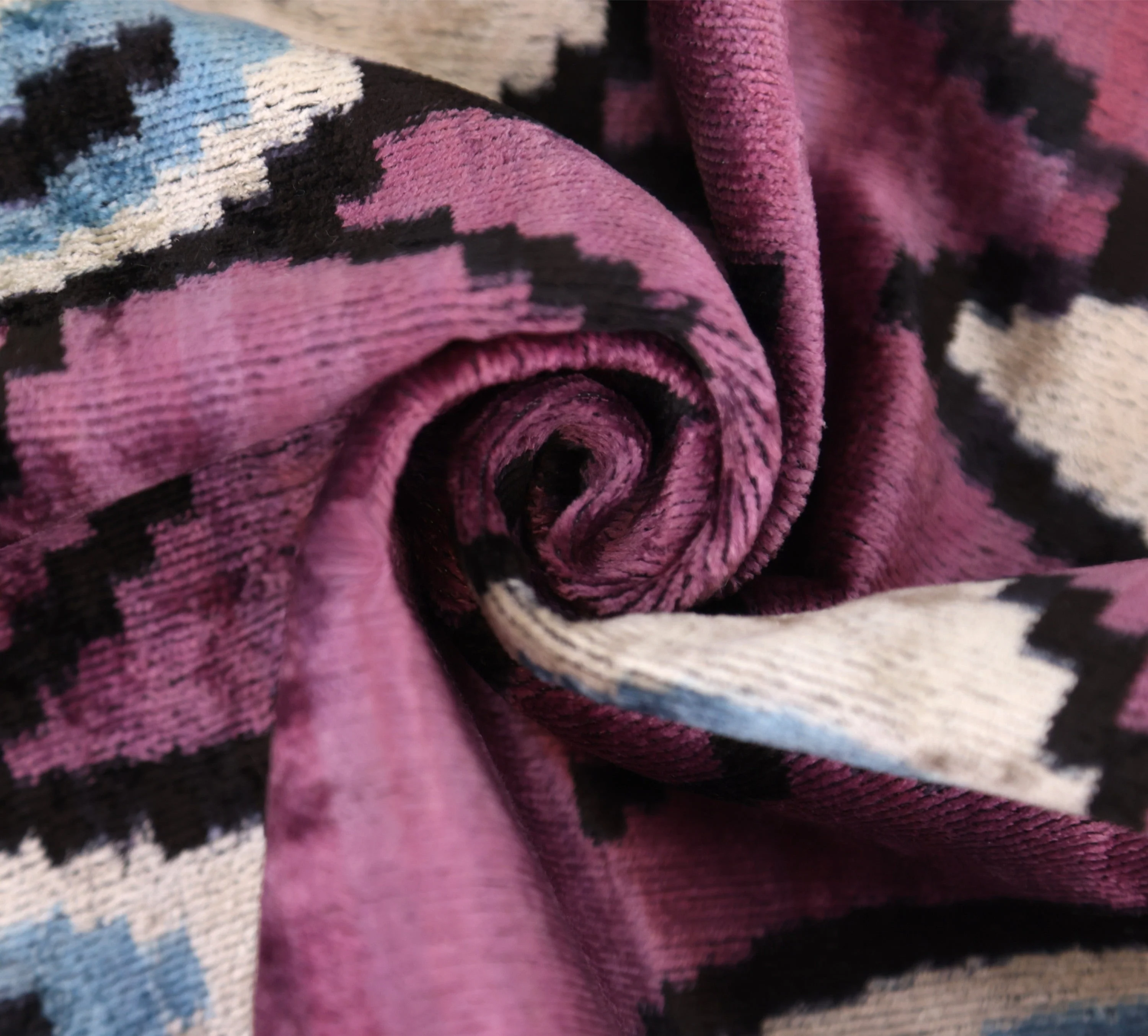 Magenta Blue Eye Silk Velvet Pillow – 20x20 Handmade Ikat Throw Cushion - Image 2