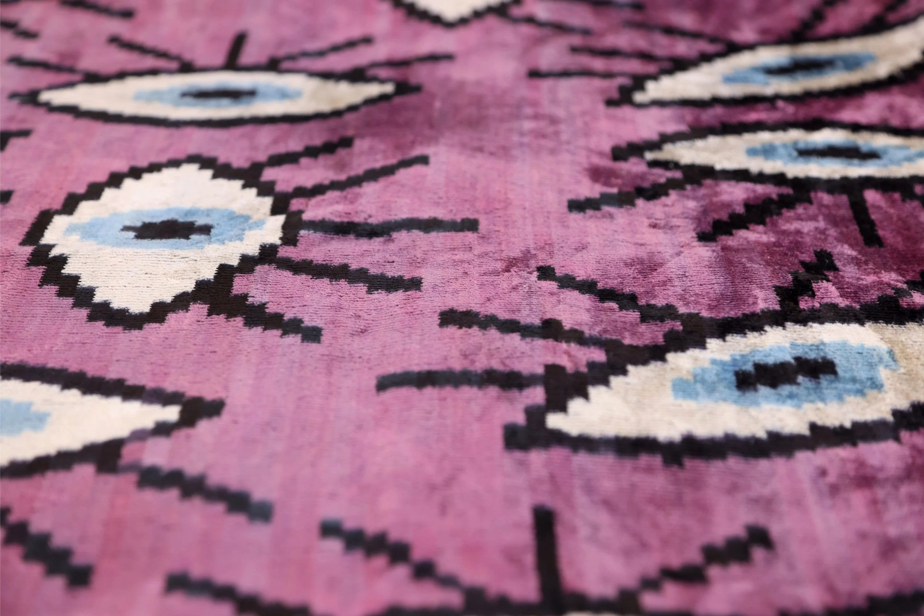 Magenta Blue Eye Silk Velvet Pillow – 20x20 Handmade Ikat Throw Cushion - Image 3