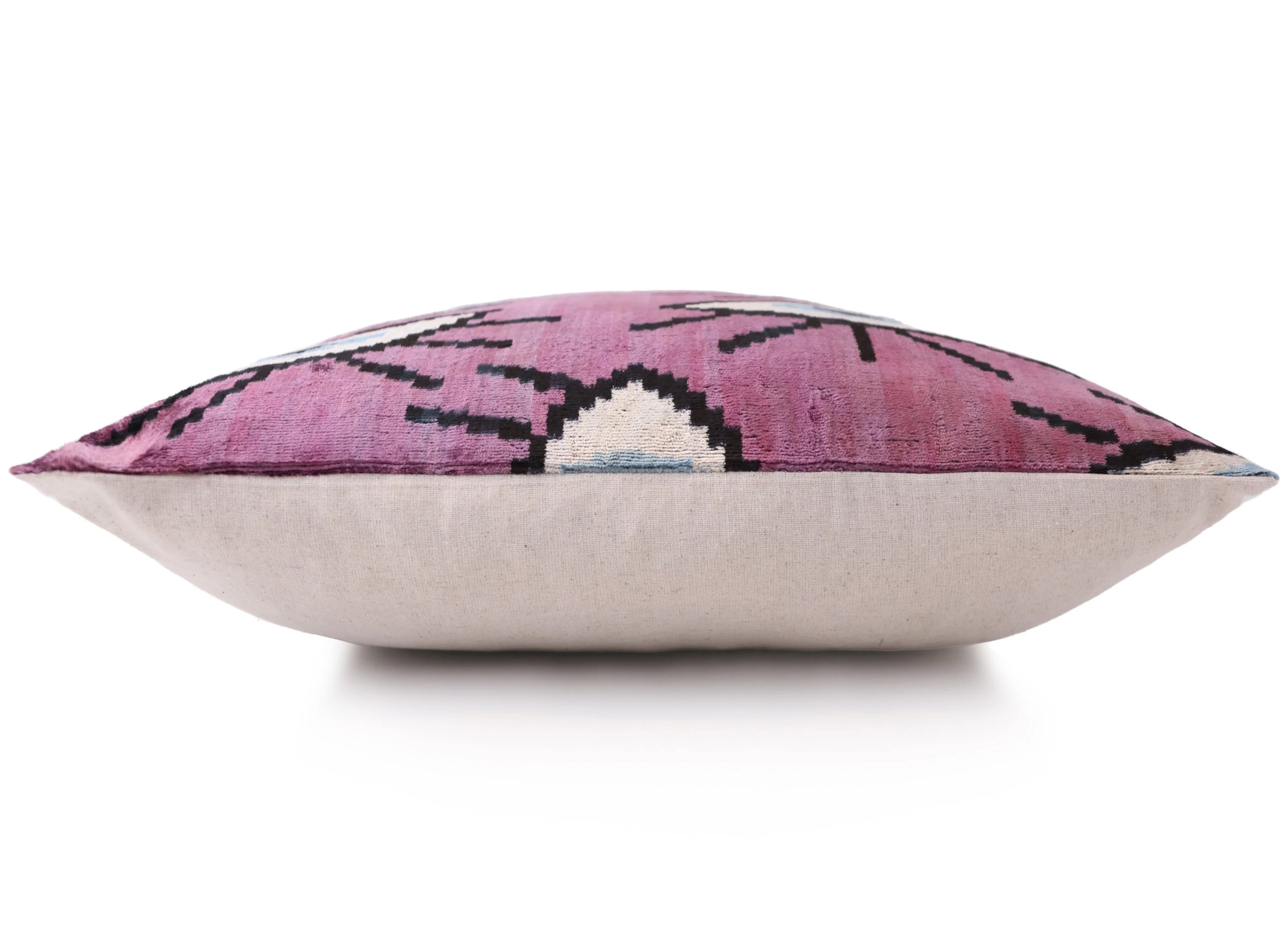 Magenta Blue Eye Silk Velvet Pillow – 20x20 Handmade Ikat Throw Cushion - Image 4