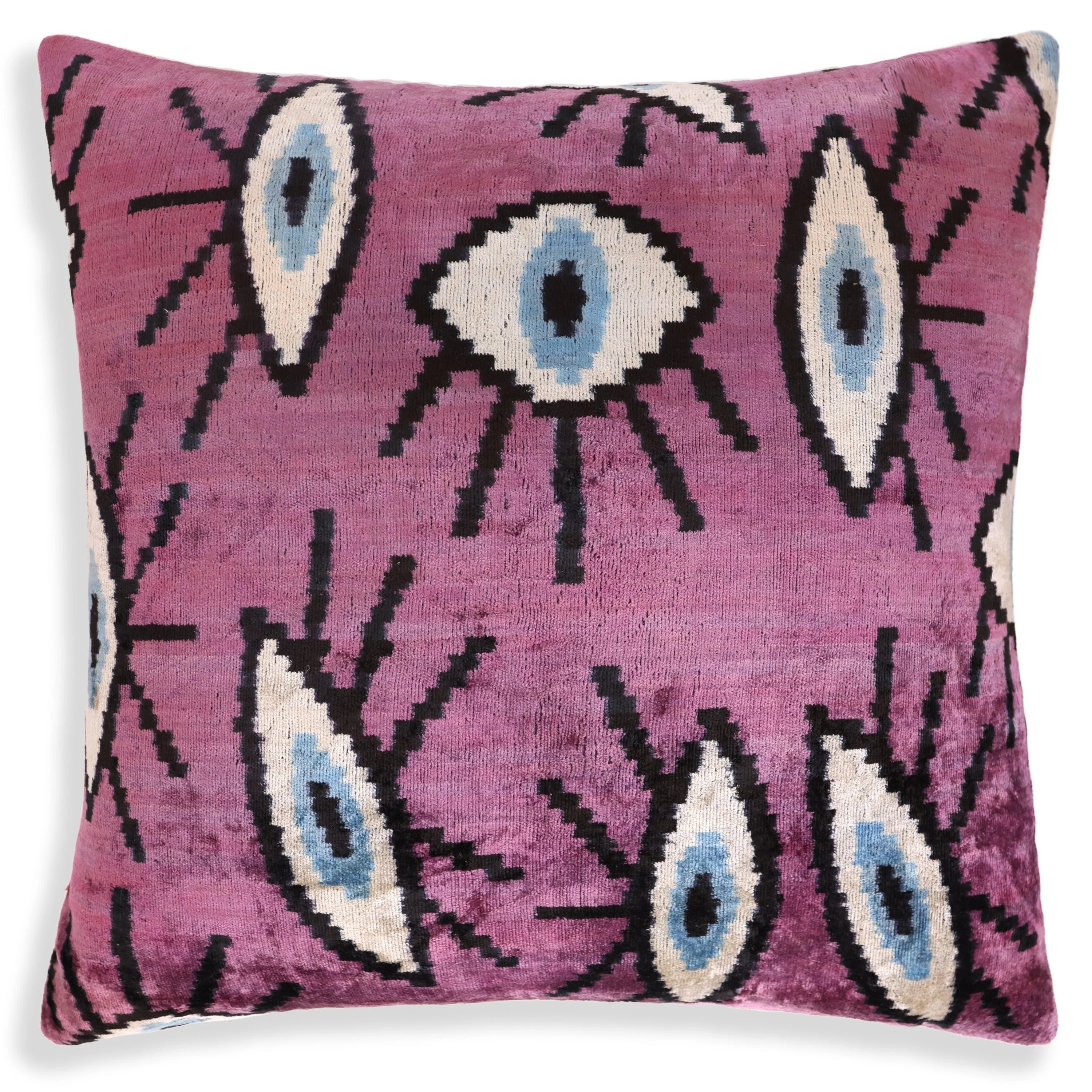 Magenta Blue Eye Silk Velvet Pillow – 20x20 Handmade Ikat Throw Cushion - Image 5