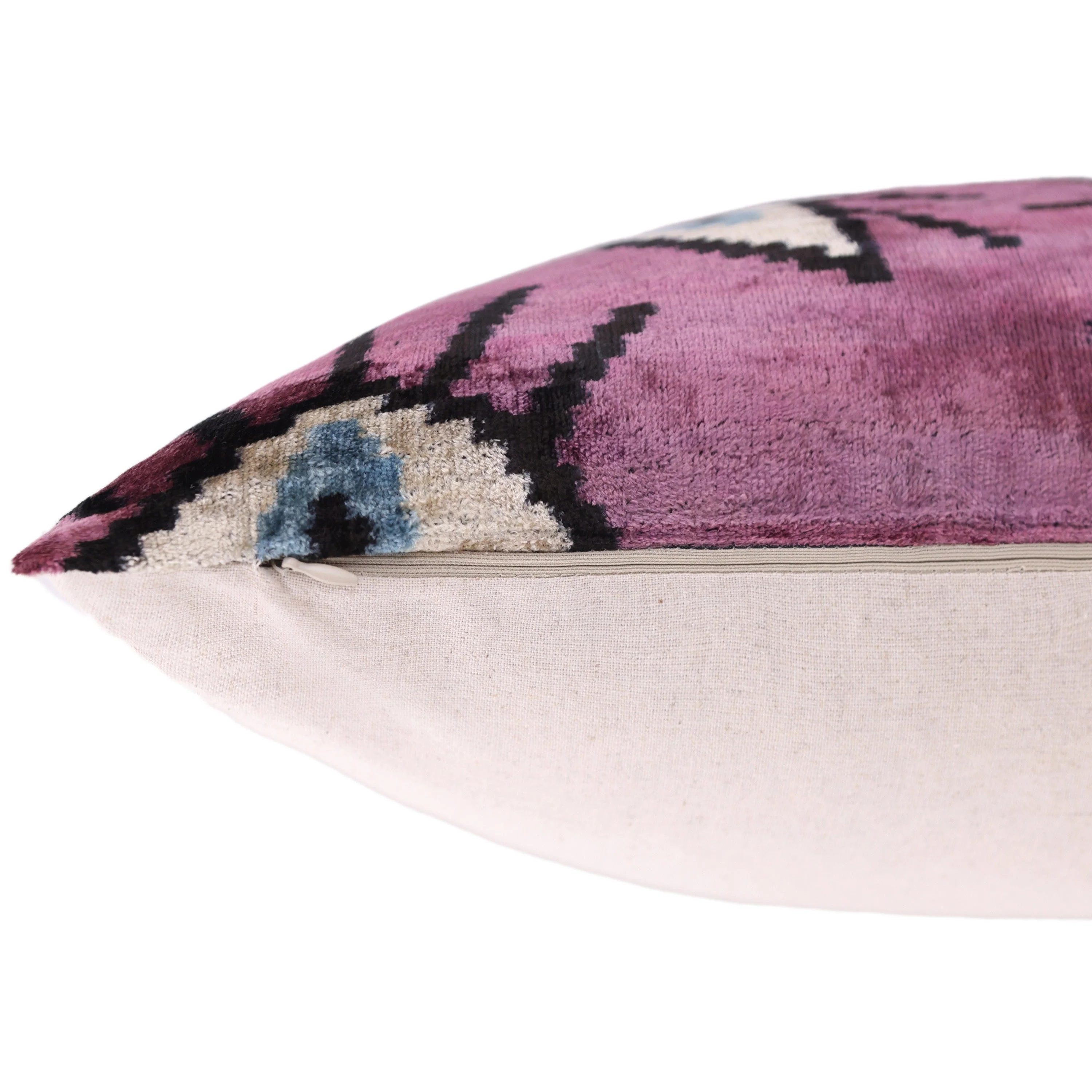 Magenta Blue Eye Silk Velvet Pillow – 20x20 Handmade Ikat Throw Cushion - Image 6