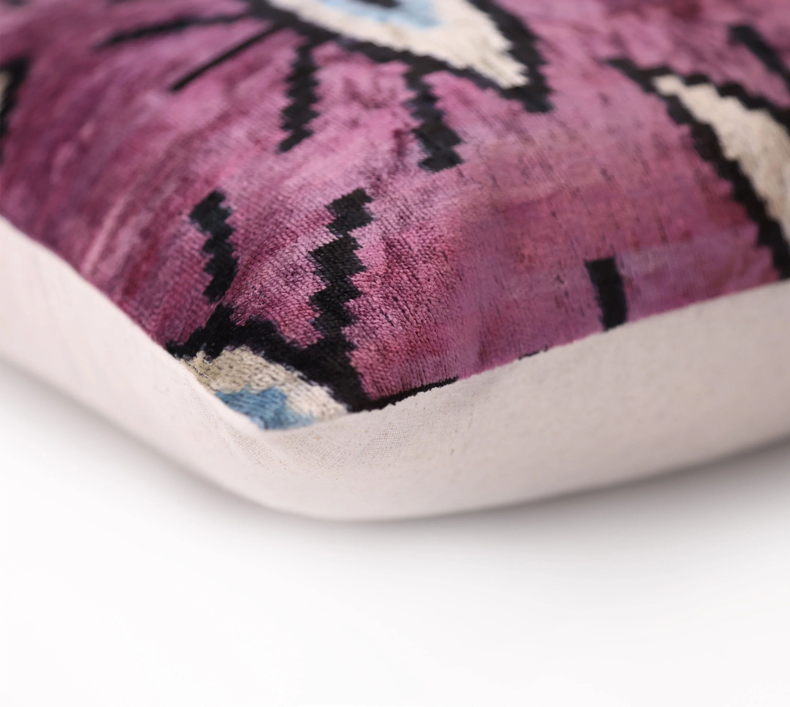 Magenta Blue Eye Silk Velvet Pillow – 20x20 Handmade Ikat Throw Cushion - Image 8