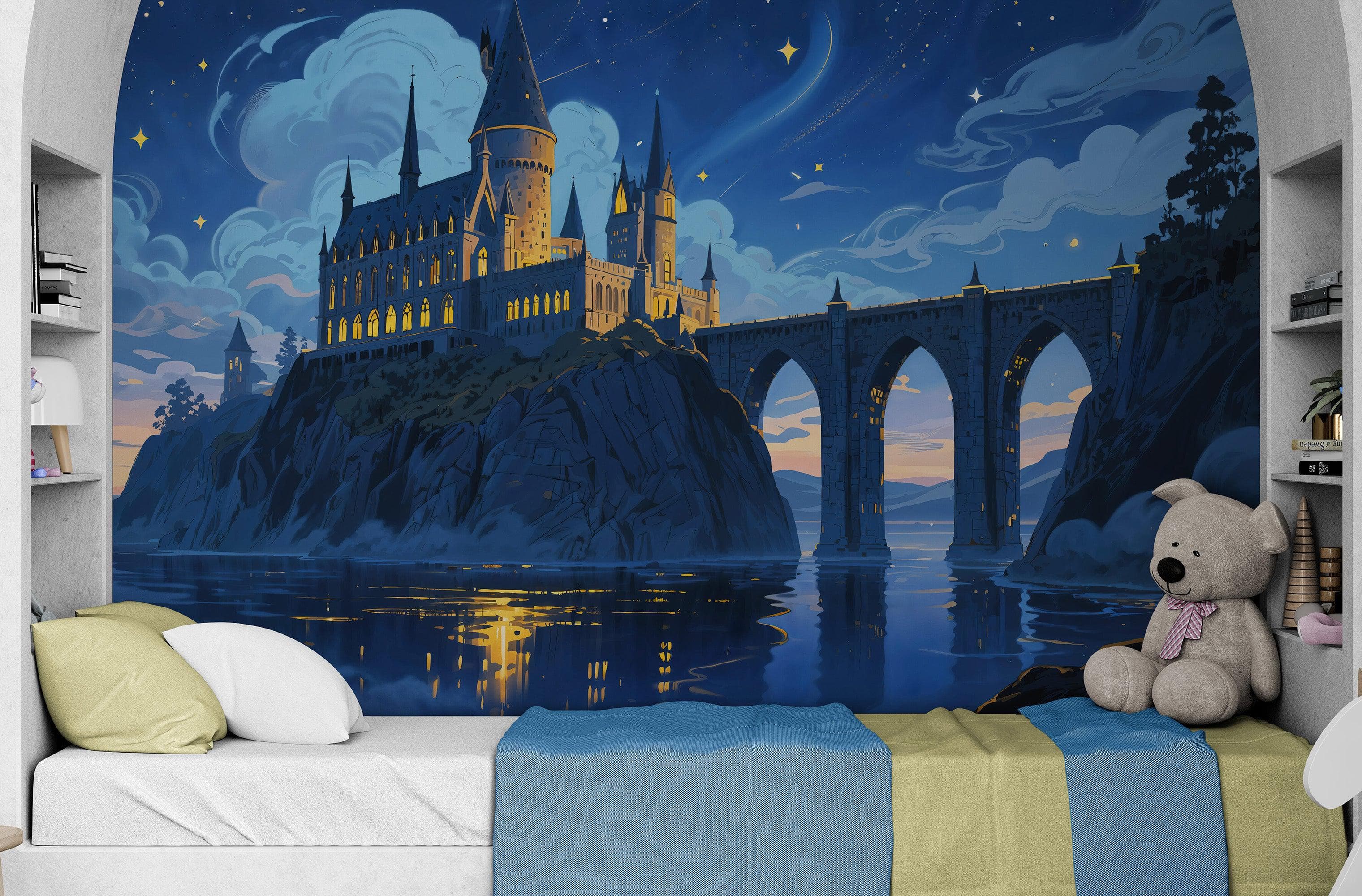 Magical Hogwarts Castle Twilight Wallpaper Mural. Wizardly World Fantasy Theme Wall Art. #6985 - Image 5