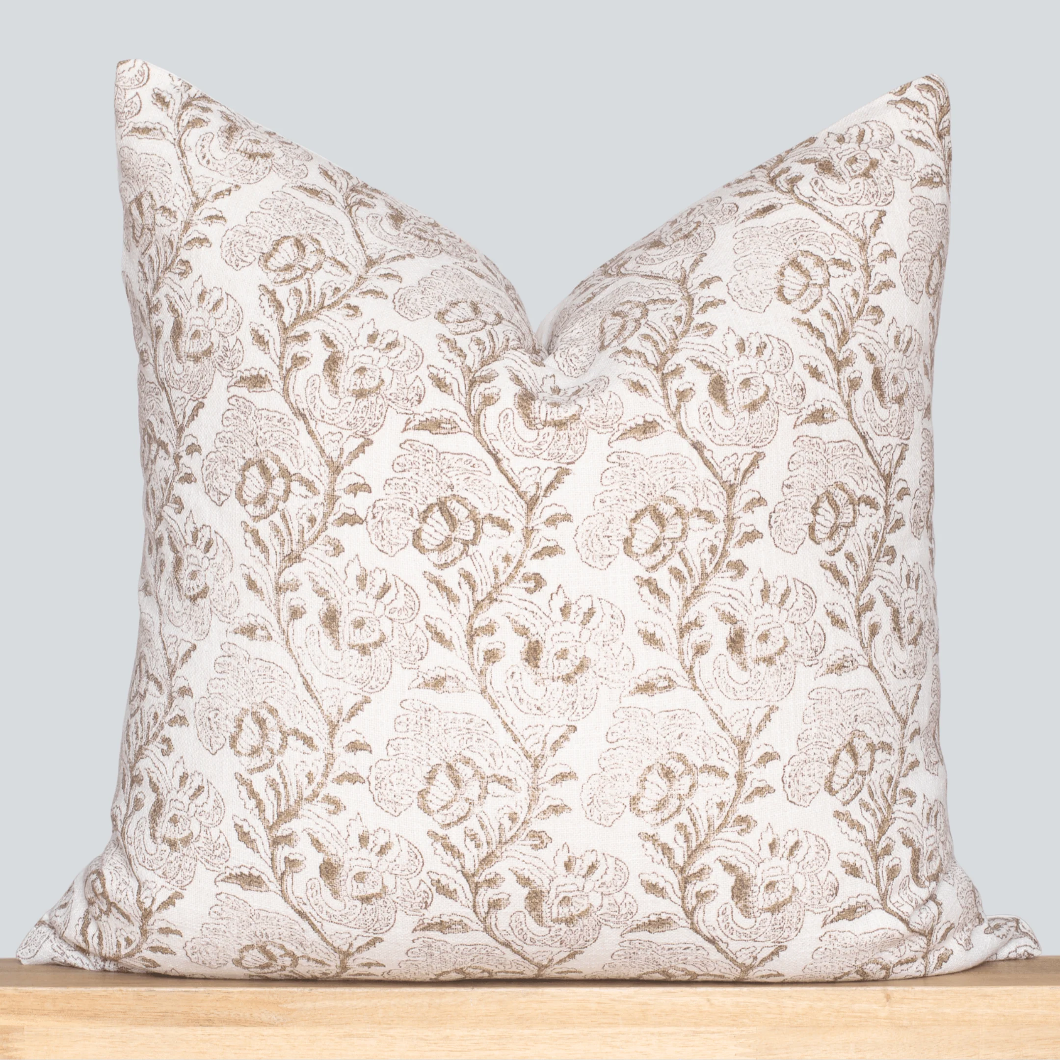 Magnolia Floral Block Printed Pillow Cover | Burgundy, Mustard