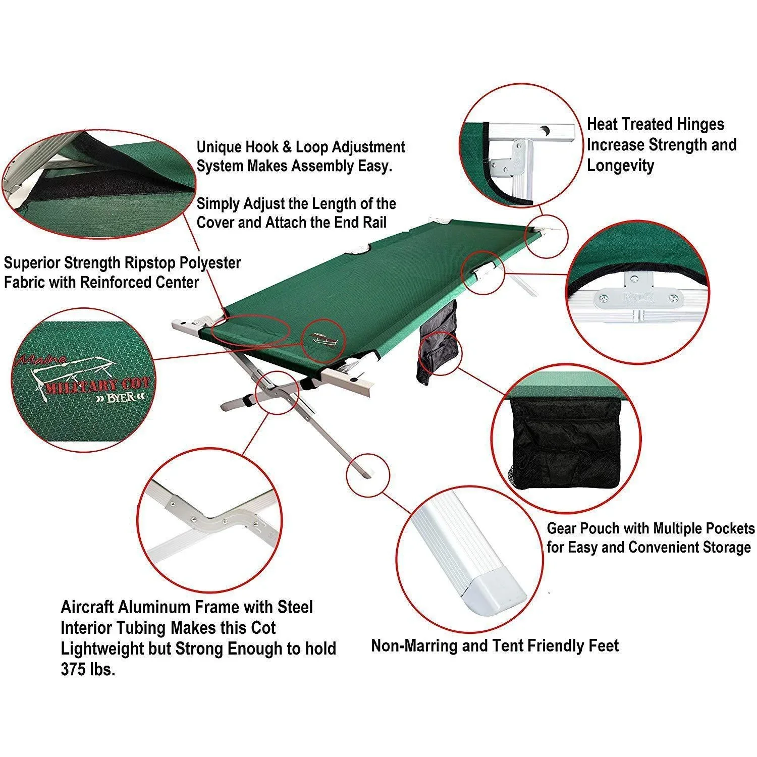 Maine Military Cot HD – Heavy-Duty Full-Size Aluminum Cot with 375 lb Capacity - Image 5