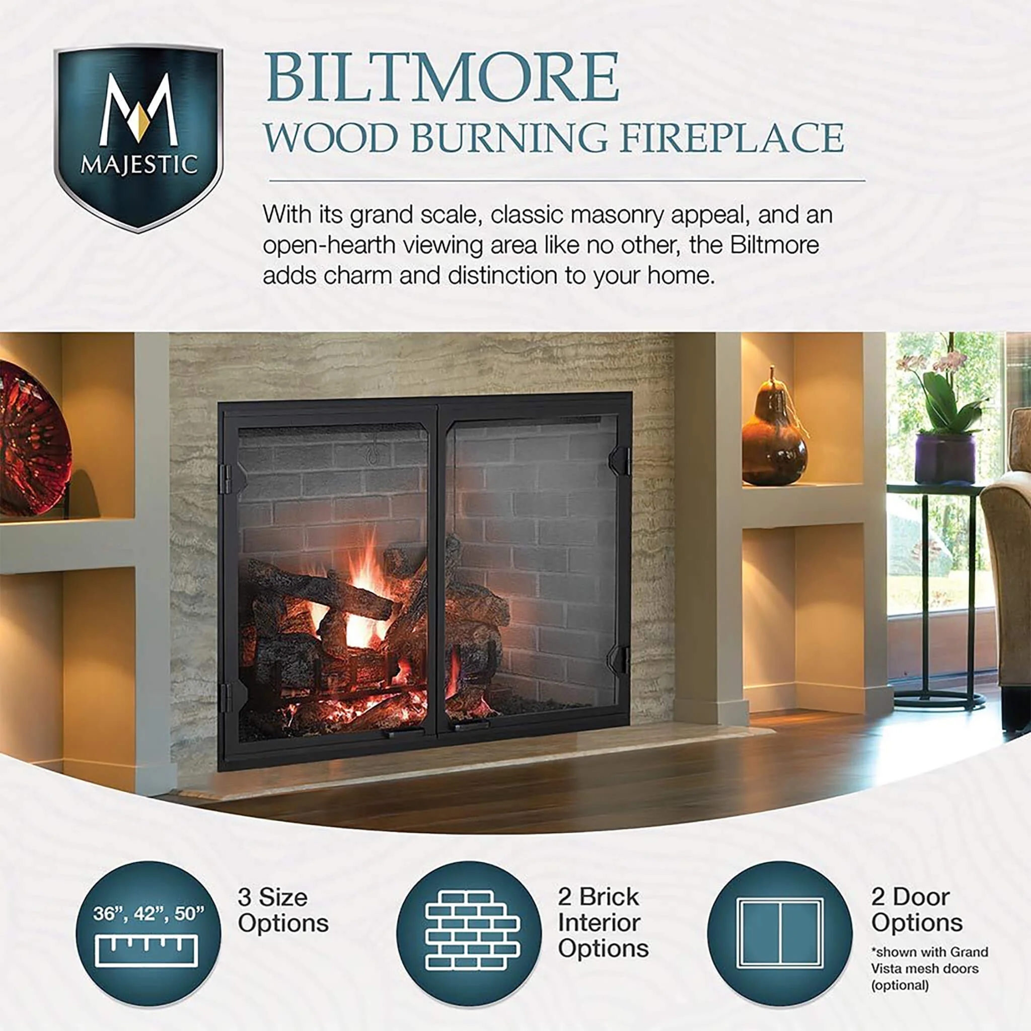 Majestic Biltmore 42-Inch Herringbone Pattern Open Wood Burning Fireplace [SB80HB] (SAK62149) - Image 10